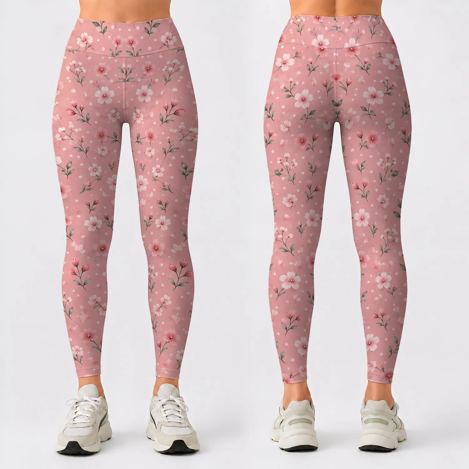 Blush Pink Polka Dots And Tiny Florals For Yoga And Everyday Wellness Leggings - 1
