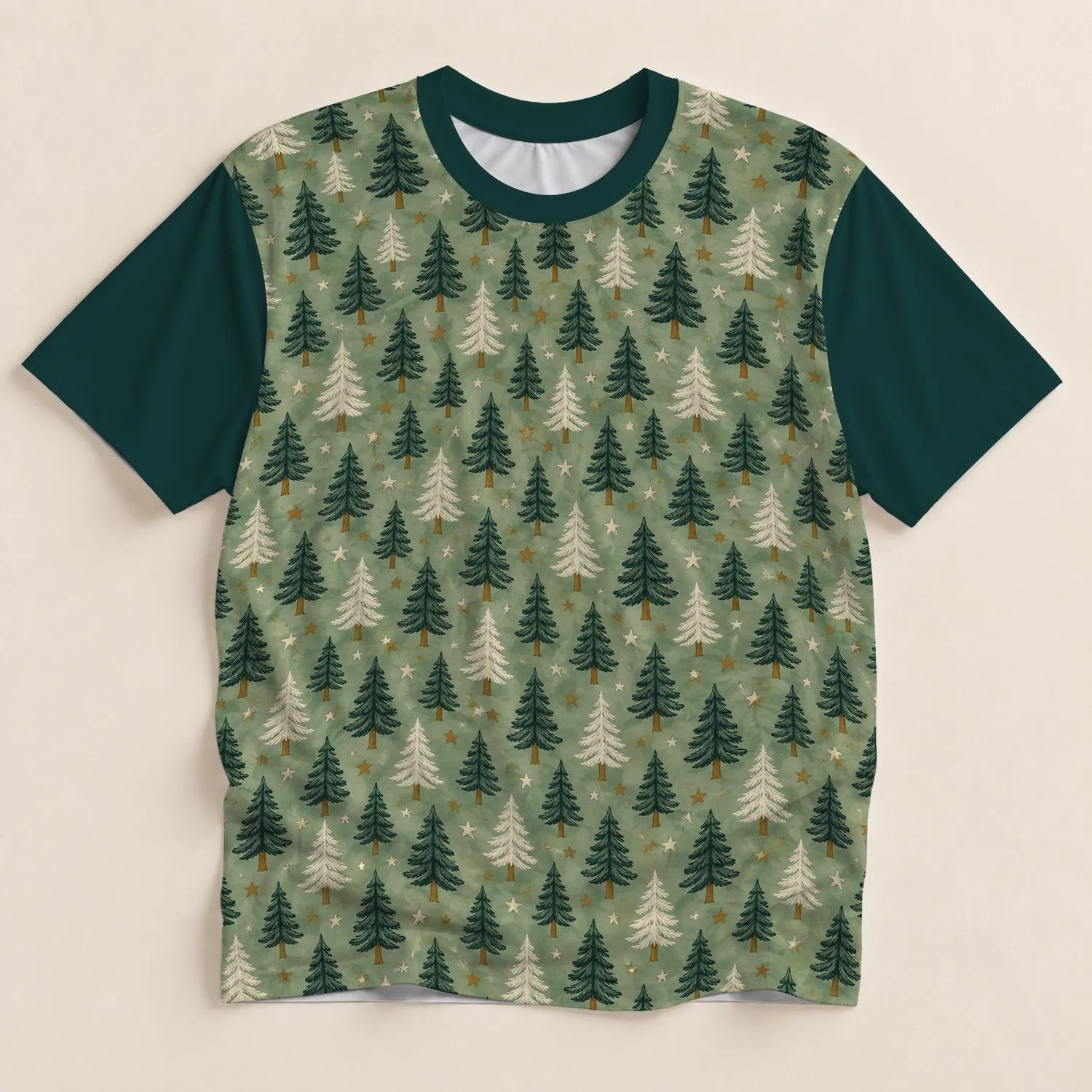 Evergreen Trees and Stars for Cozy Woodland Holidays and Nature-Loving Adventurers All-over Print Unisex T-shirt - 1