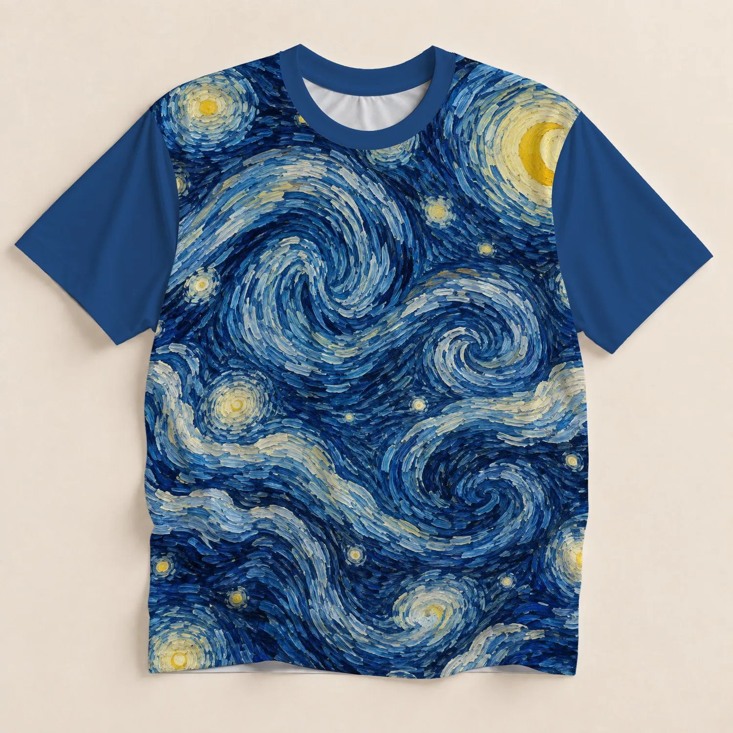 Swirling Midnight Sky with Golden Stars for Dreamy Evenings and Creative Night-Out Style All-over Print Unisex T-shirt - 1