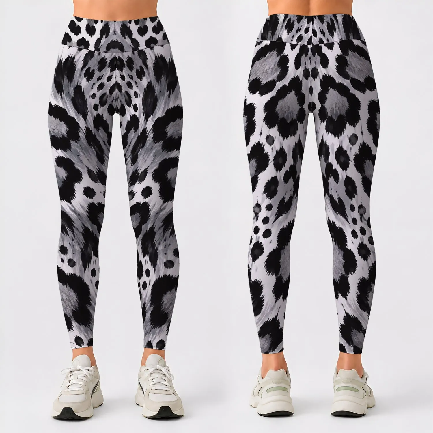 Monochrome Leopard Spots for Yoga, Pilates, Gym Training and Active Days for Women Leggings - 1