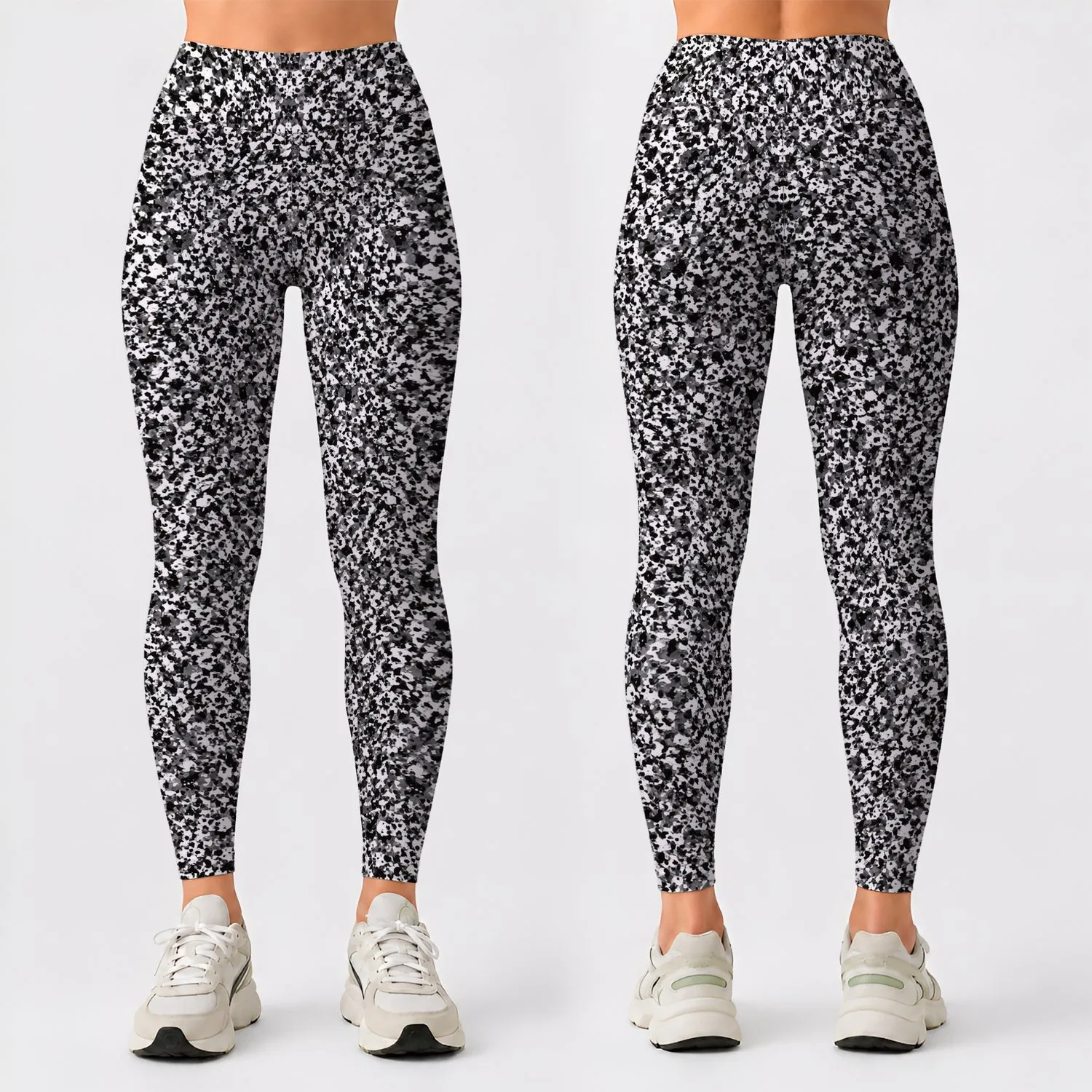 Black And White Speckle Motif For Yoga, Pilates, Running And Everyday Activewear Leggings - 1