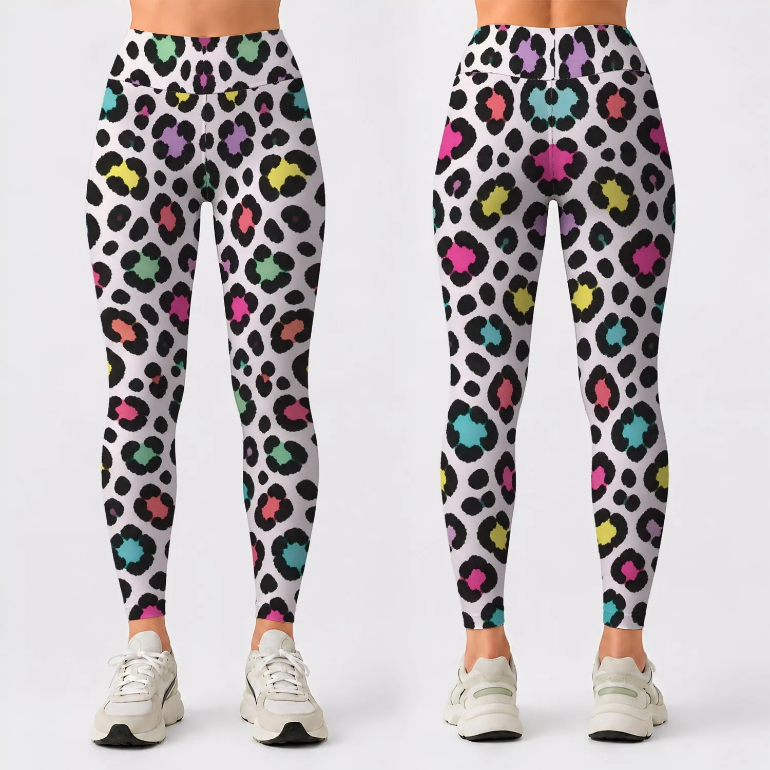 Neon Rainbow Leopard Spots for Yoga, Running and Bold Everyday Fitness Style for Her Leggings - 1