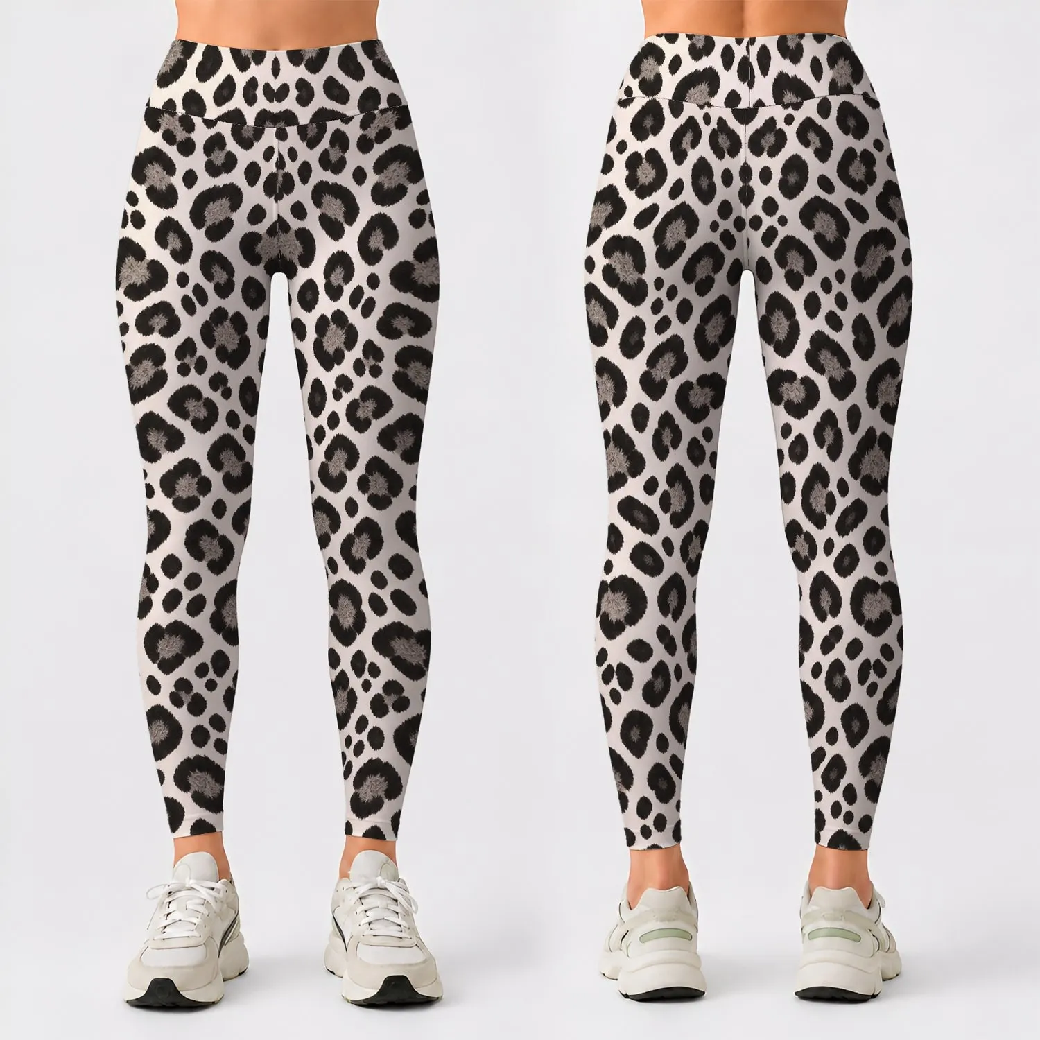 Black And White Leopard Spots For Yoga, Gym Training And Pilates Activewear Style Leggings - 1