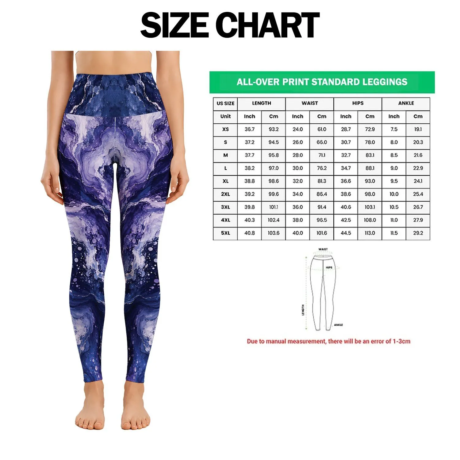Indigo Violet Marble Swirls for Yoga Pilates and Gym Training Leggings - 1