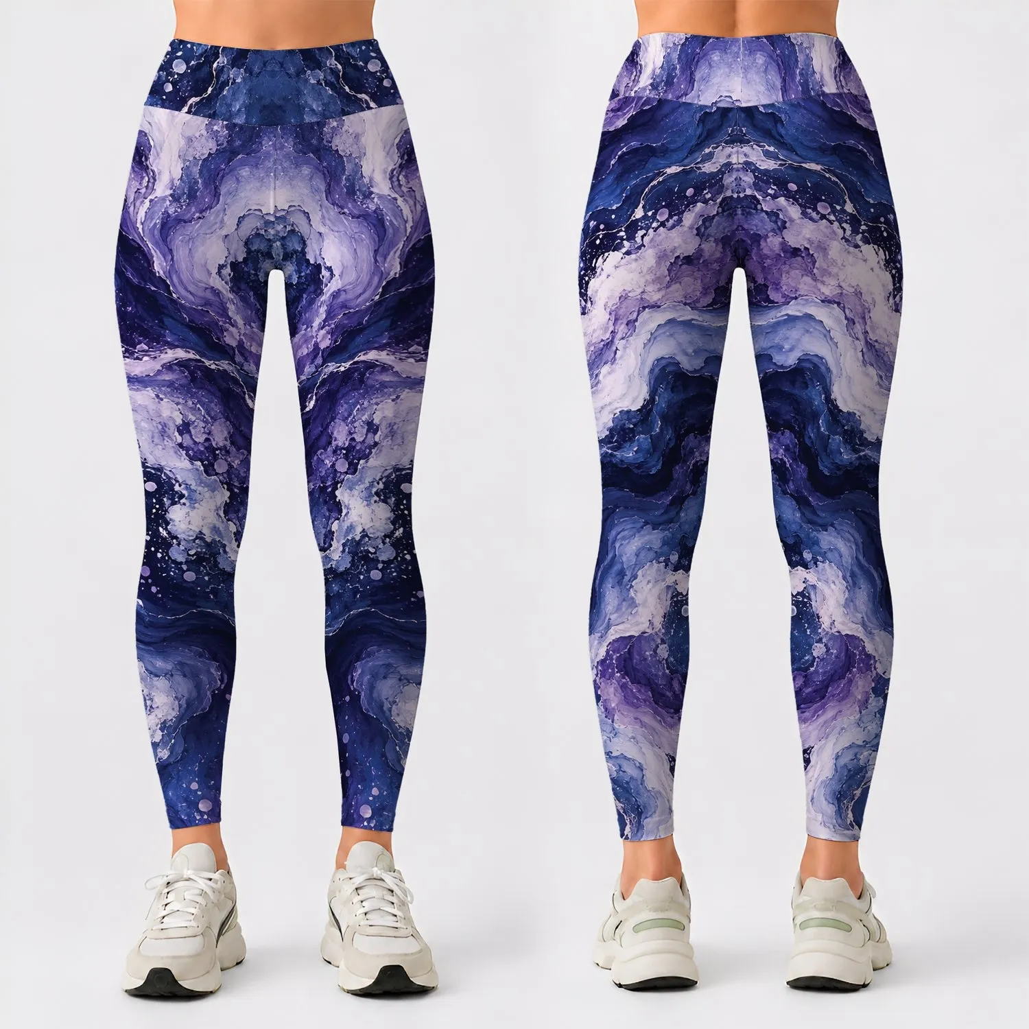 Indigo Violet Marble Swirls for Yoga Pilates and Gym Training Leggings - 1