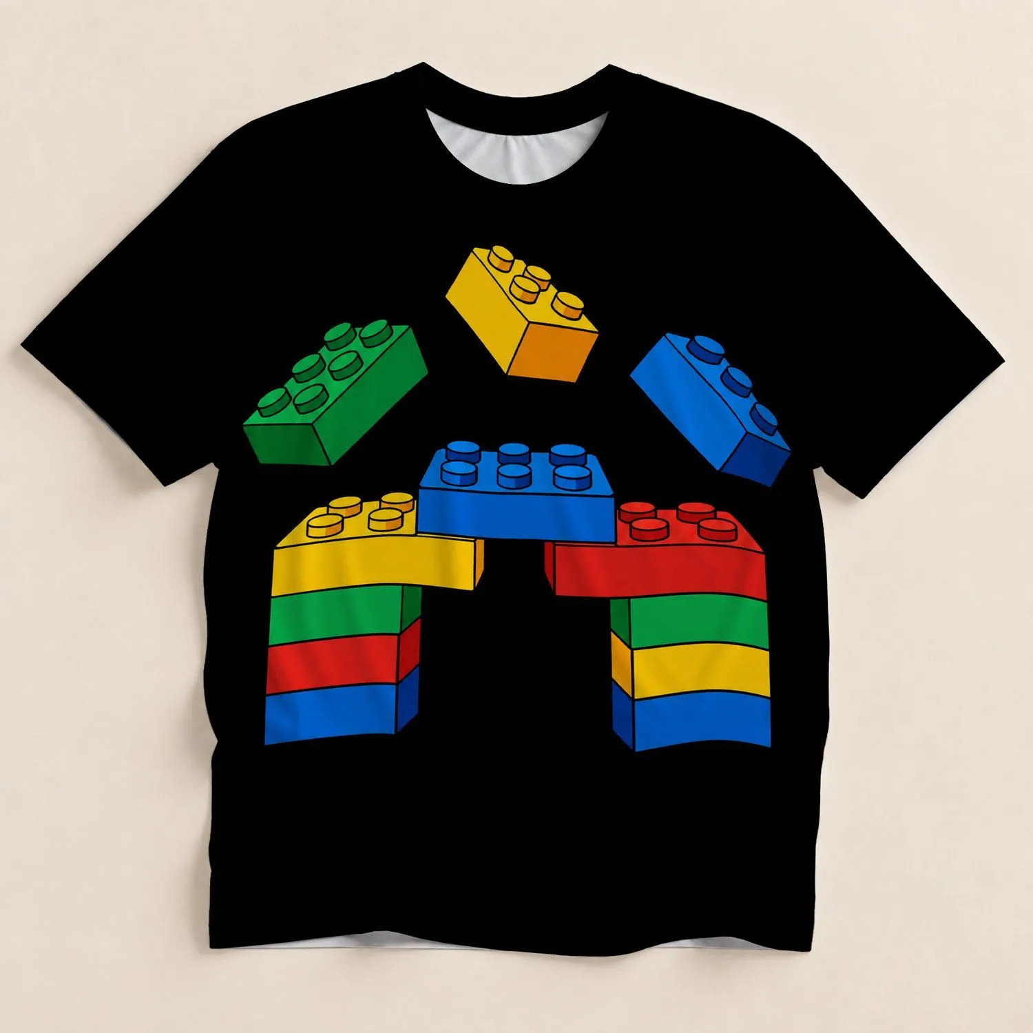 Colorful Interlocking Building Bricks for Creative Everyday Casual Wear and Play All-over Print Unisex T-shirt - 1