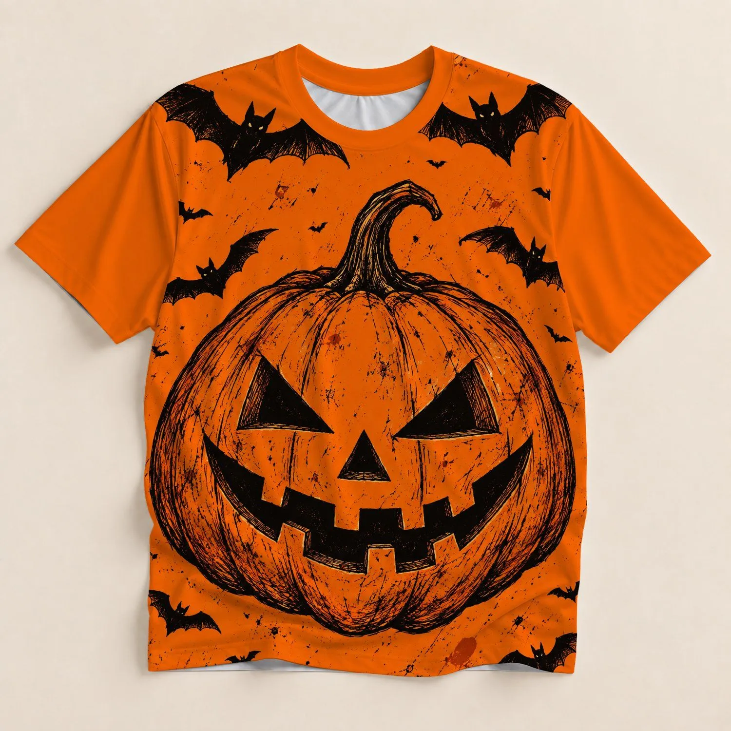 Spooky Pumpkin and Bats for Halloween Parties and Autumn Costume Events for Men All-over Print Unisex T-shirt - 1