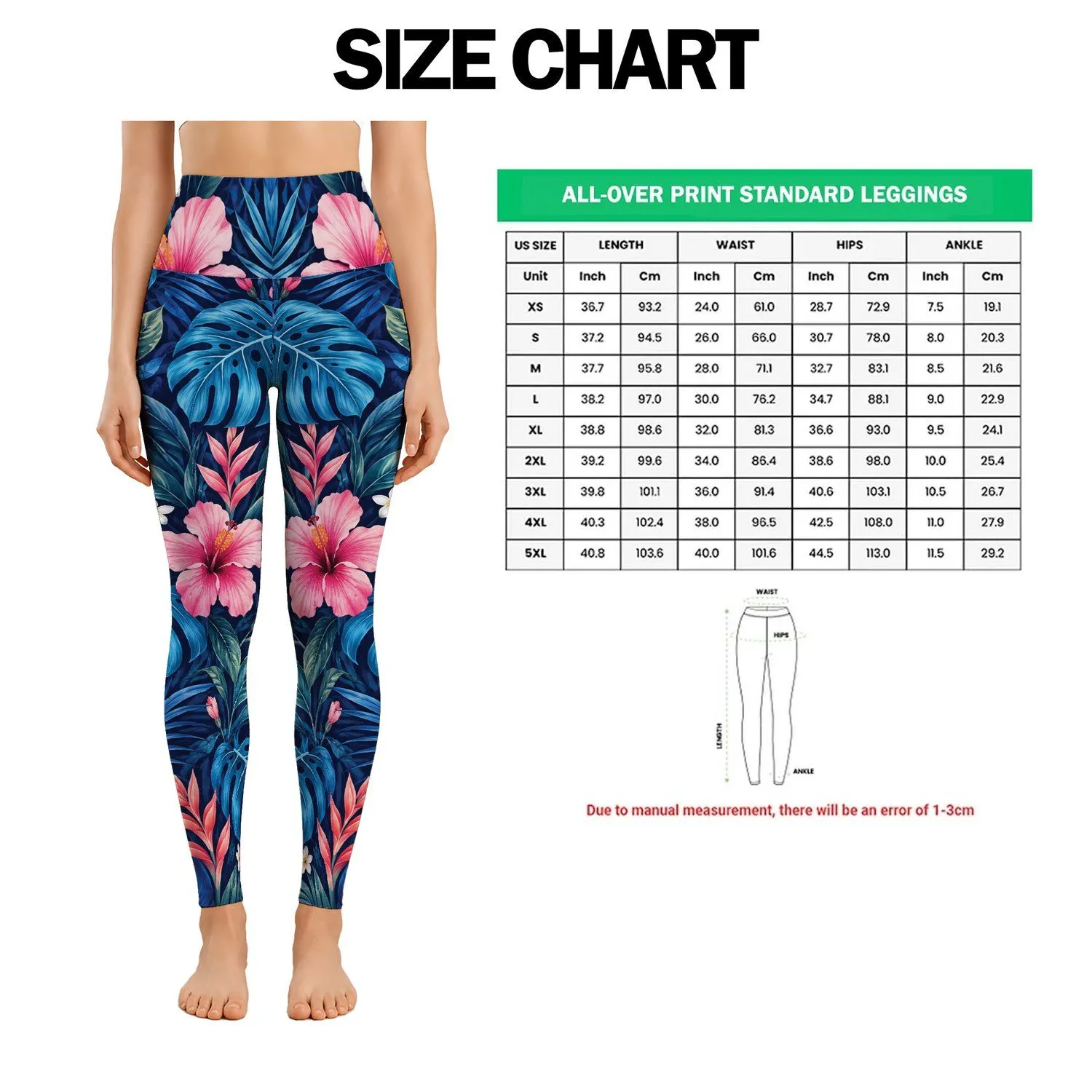 Navy Tropical Monstera And Hibiscus Blooms For Yoga, Pilates And Outdoor Training Leggings - 1