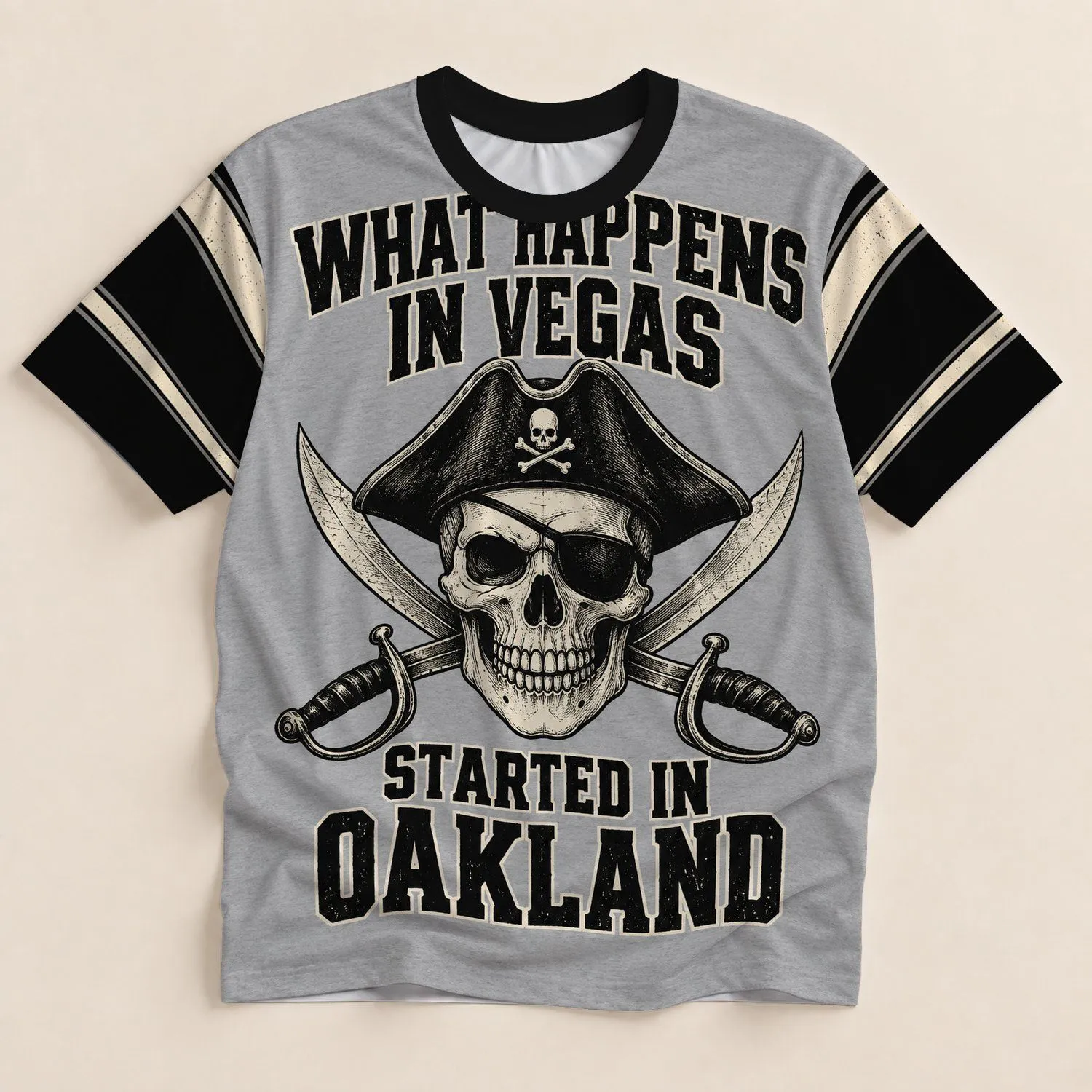 Pirate Skull And Crossed Cutlasses For Vegas Nights And Oakland Hometown Pride Gatherings All-over Print Unisex T-shirt - 1