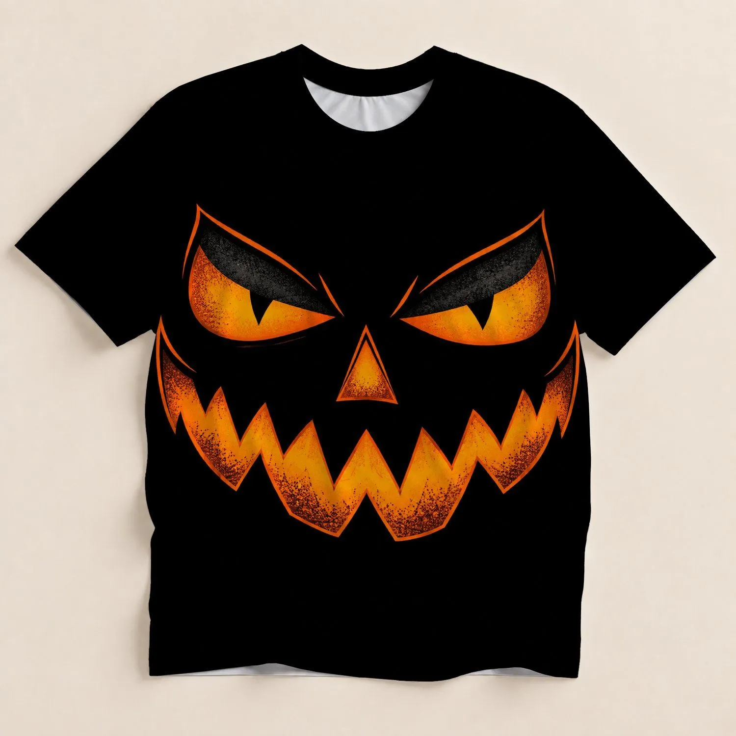 Orange-Eyed Jack-o'-Lantern Face for Halloween Parties and Costume Season for Men All-over Print Unisex T-shirt - 1
