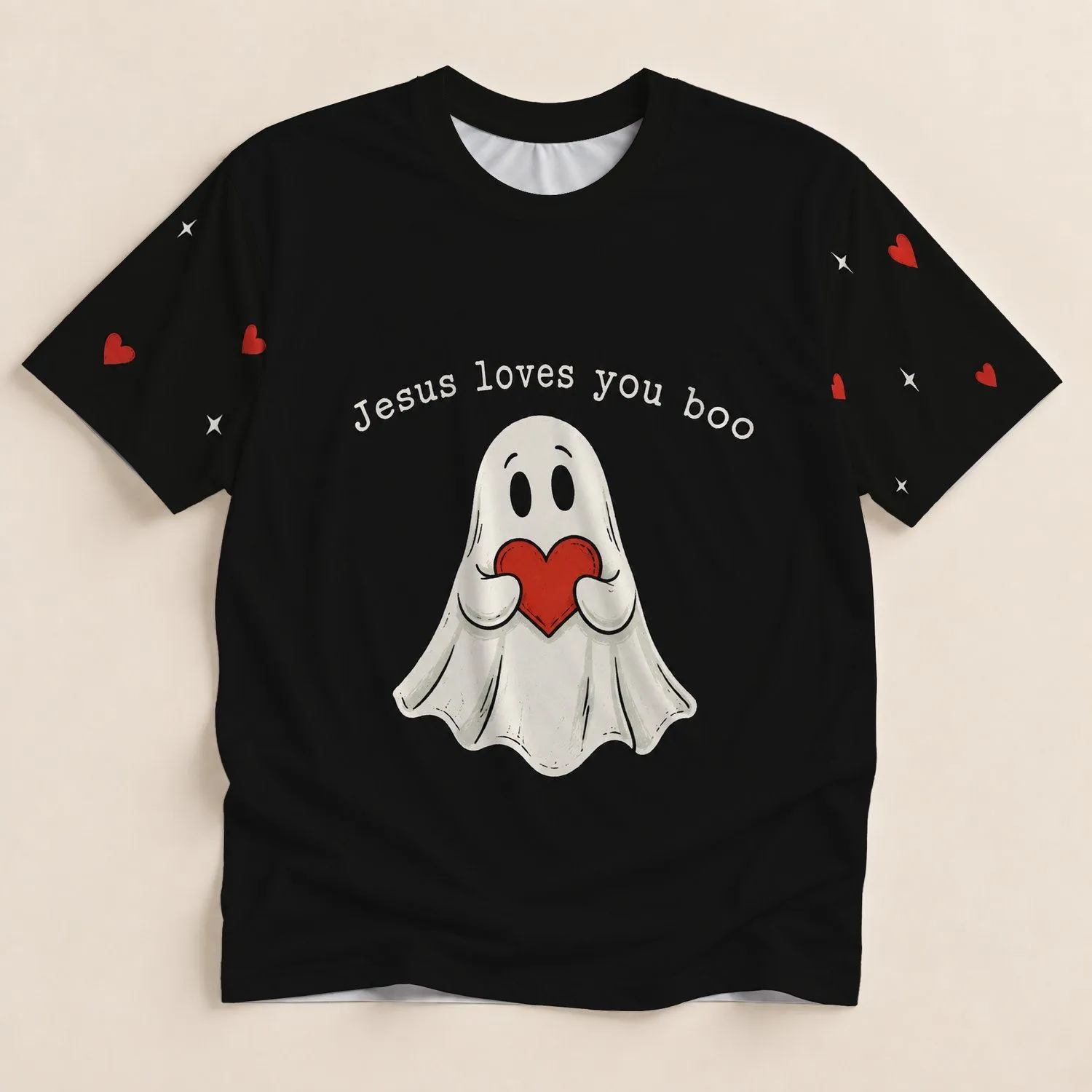 Halloween Ghost Heart Faith Message for Spooky Season and Everyday Kindness Gifts All-over Print Unisex T-shirt - 1