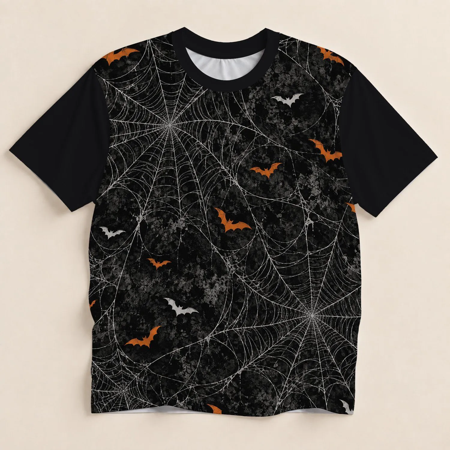 Distressed Spiderwebs And Orange Bats For Halloween Night Celebrations All-over Print Unisex T-shirt - 1