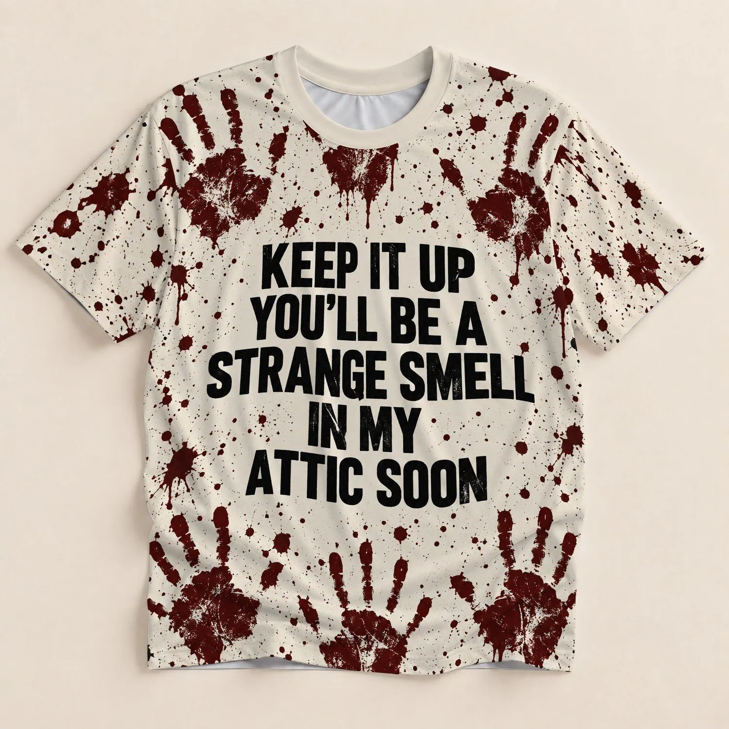 Halloween Handprint Splatter Saying for Spooky Season and Haunted Home Humor for Women All-over Print Unisex T-shirt - 1