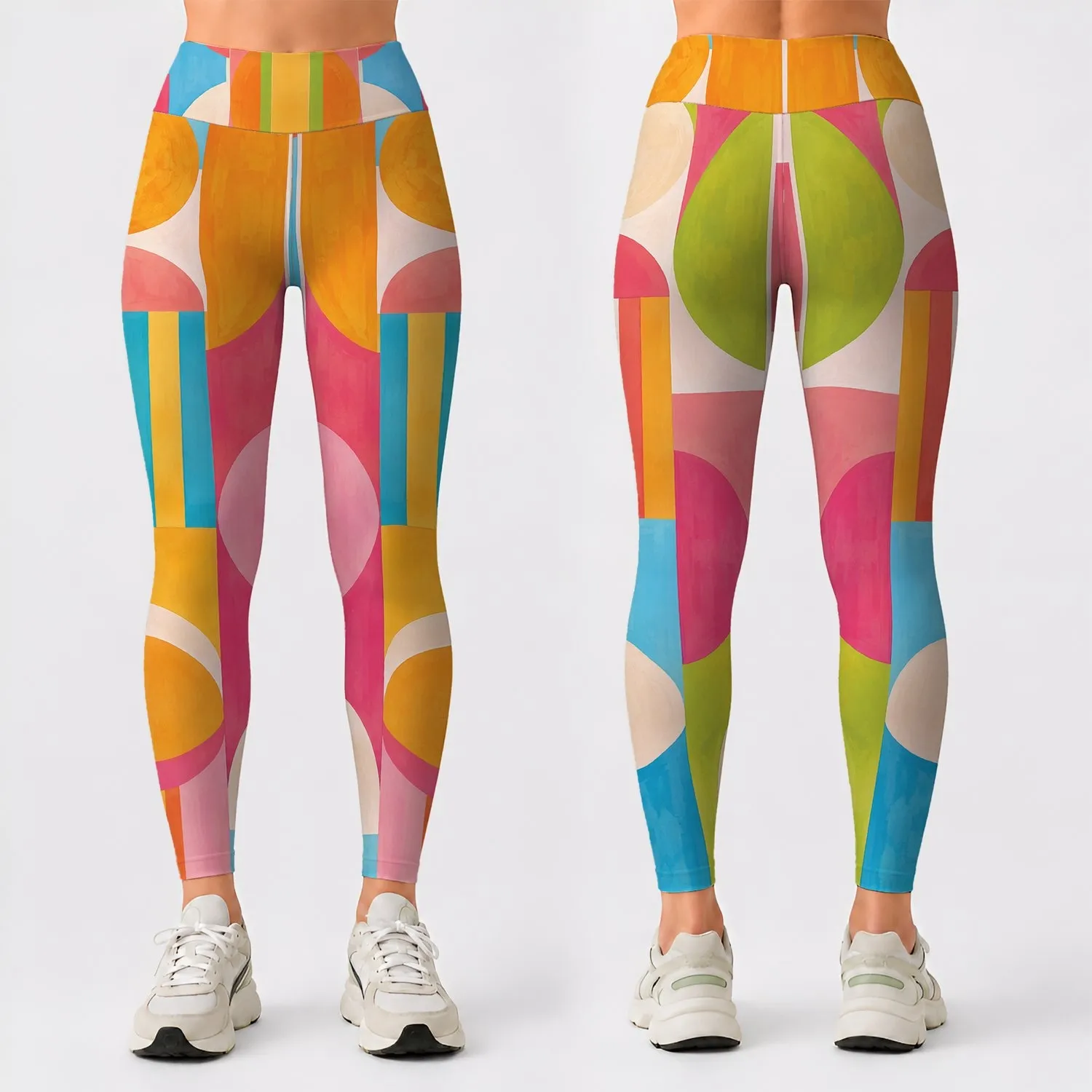 Colorful Pastel Geometric Stripes for Bright Commutes, Vacations, and Weekend Outings Leggings - 1