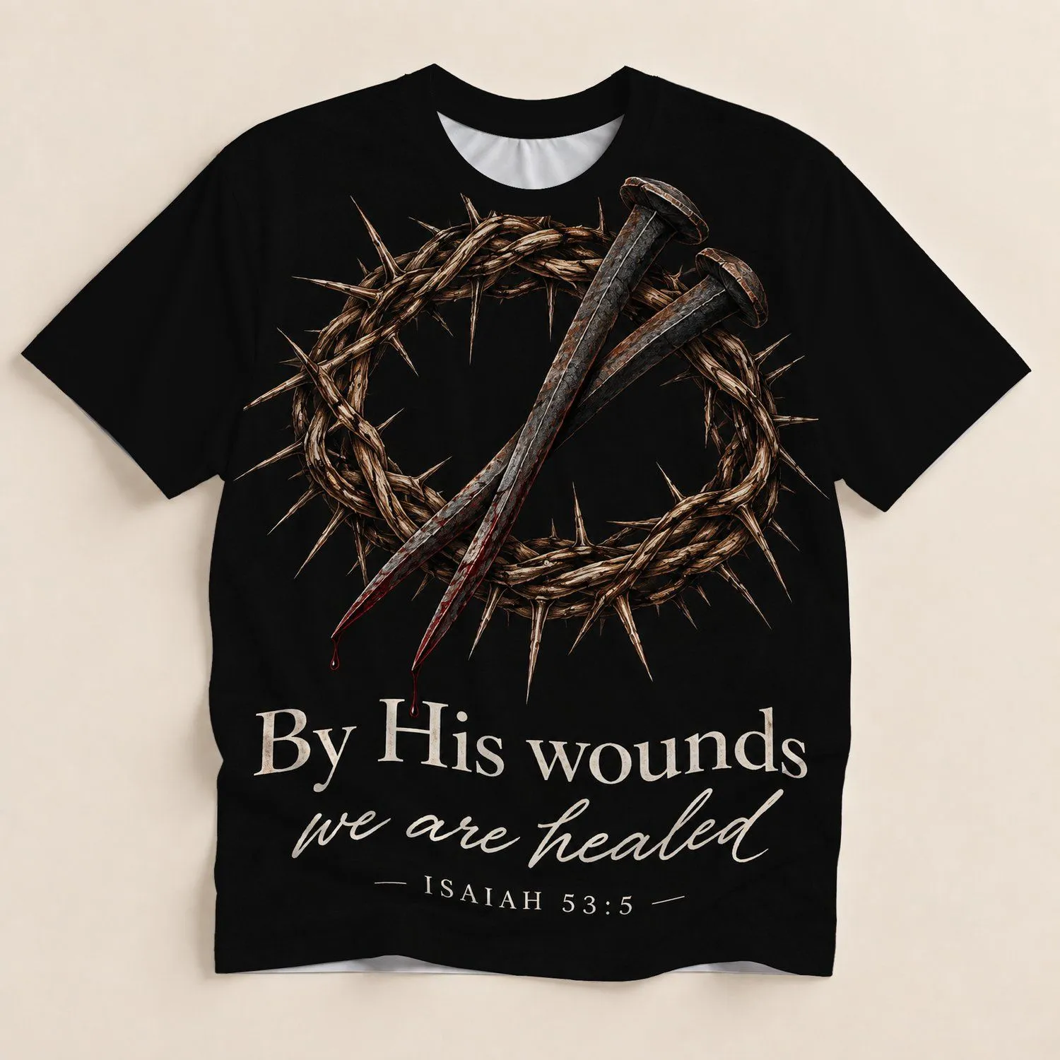 Crown of Thorns and Healing Scripture for Faithful Everyday Wear and Christian Devotion All-over Print Unisex T-shirt - 1