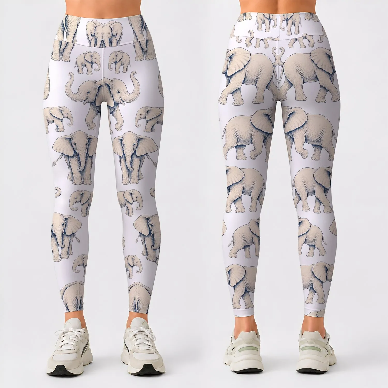 Ivory Elephant Scatter for Safari Adventures and Relaxed Everyday Style Leggings - 1