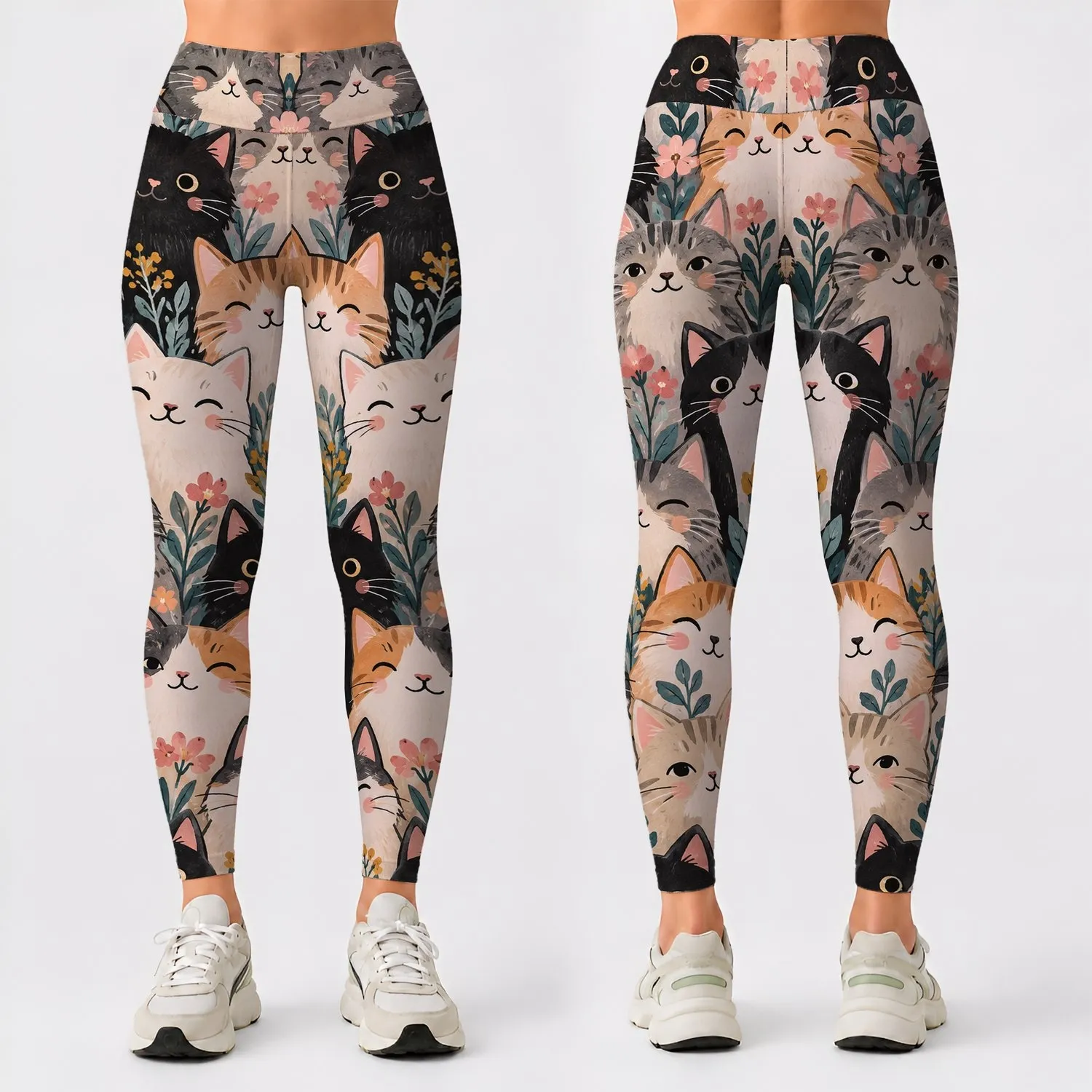 Cute Vintage Cartoon Cats for Cozy Everyday Style and Playful Cat Lovers Leggings - 1