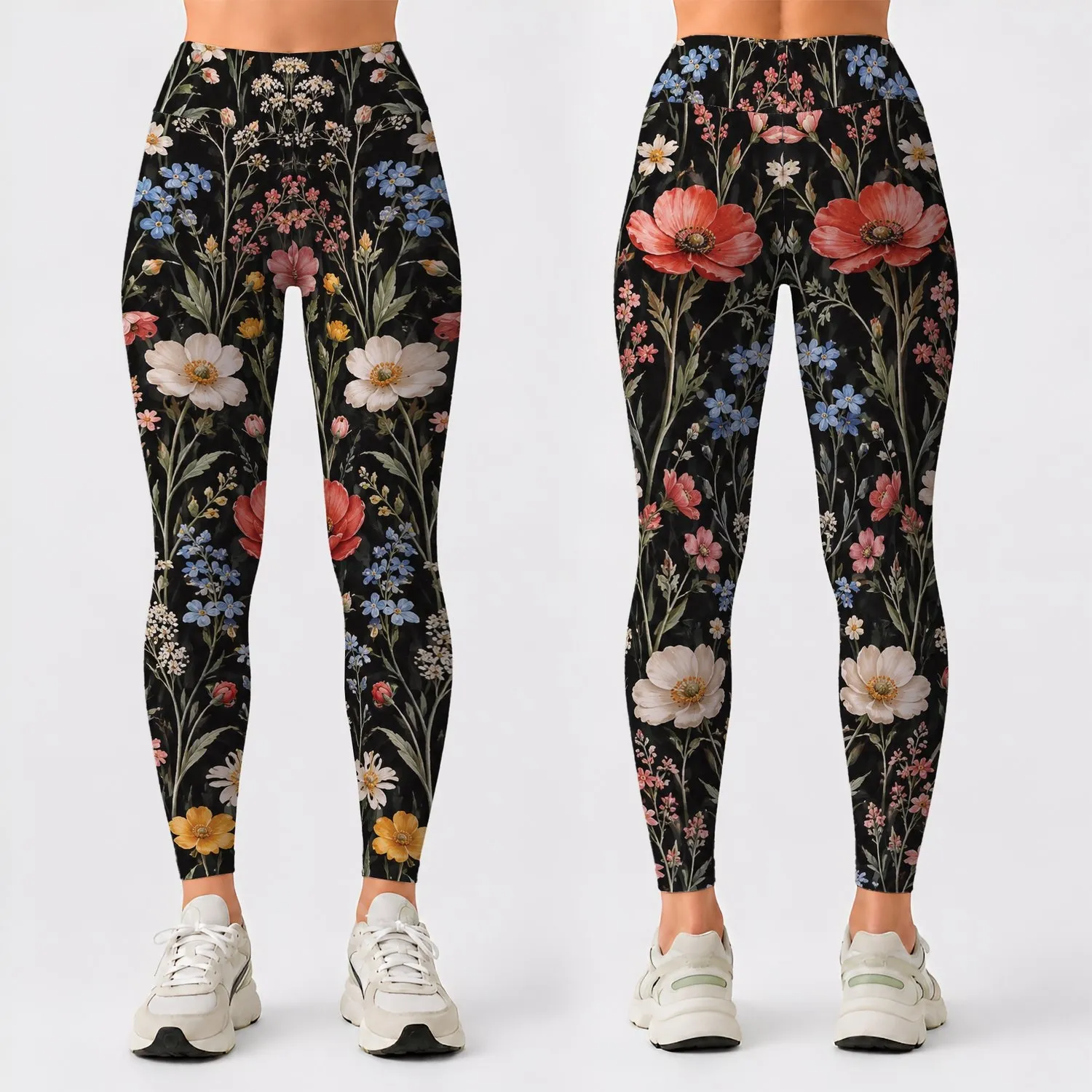 Dark Meadow Wildflowers for Colorful Vacation Days and Relaxed Everyday Style Leggings - 1