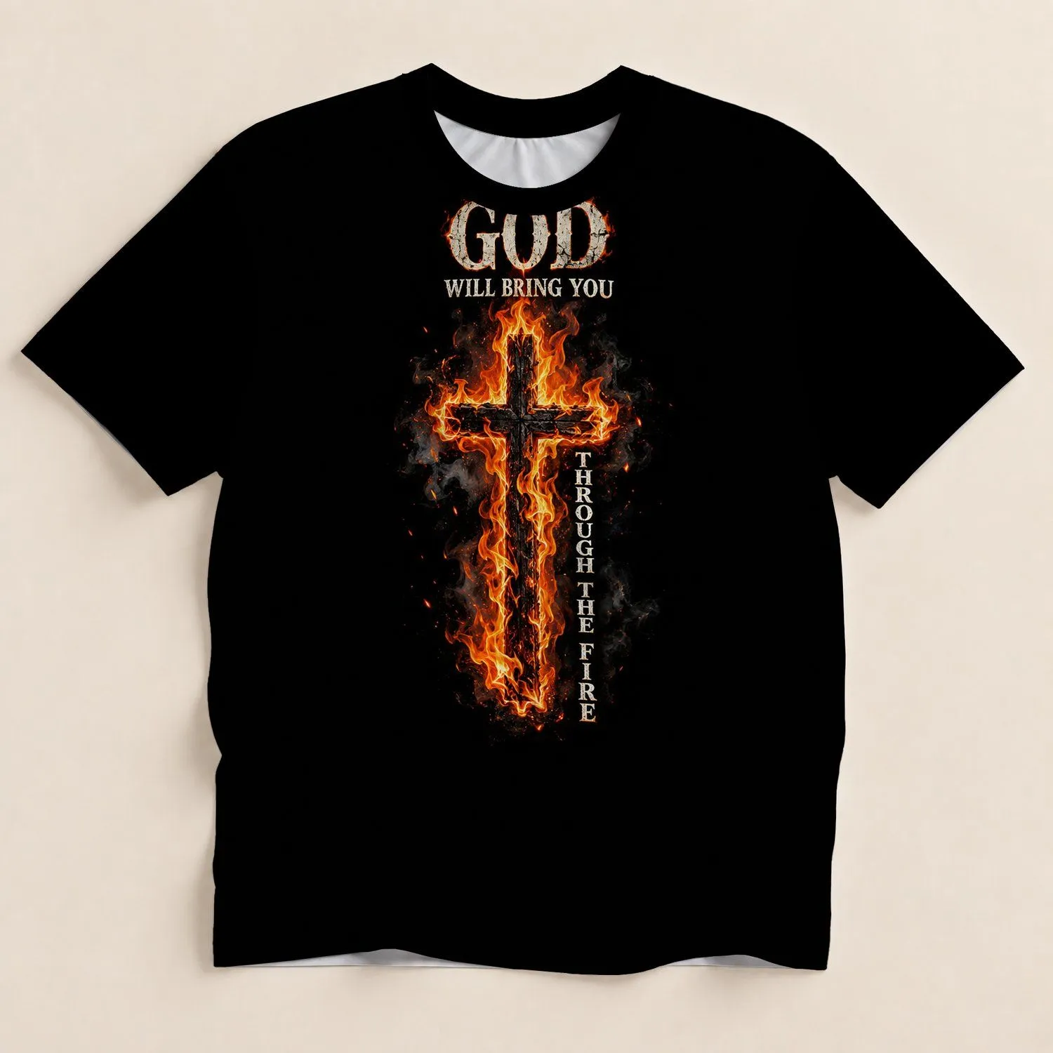 Fiery Cross Faith Message for Festivals, Worship and Everyday Streetwear for Men All-over Print Unisex T-shirt - 1