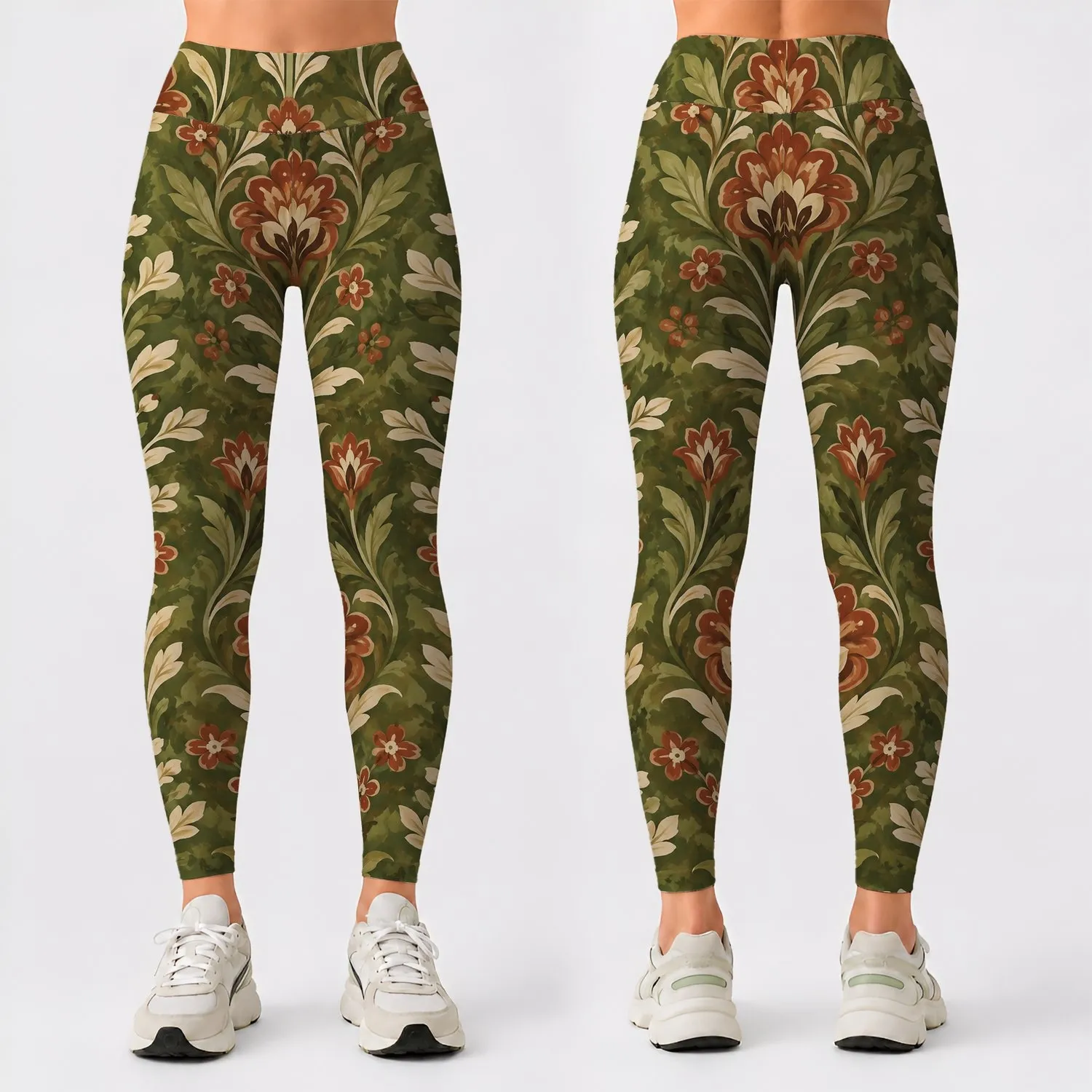 Olive Botanical Medallions for Relaxed Vacation Days and Everyday Bohemian Style Leggings - 1