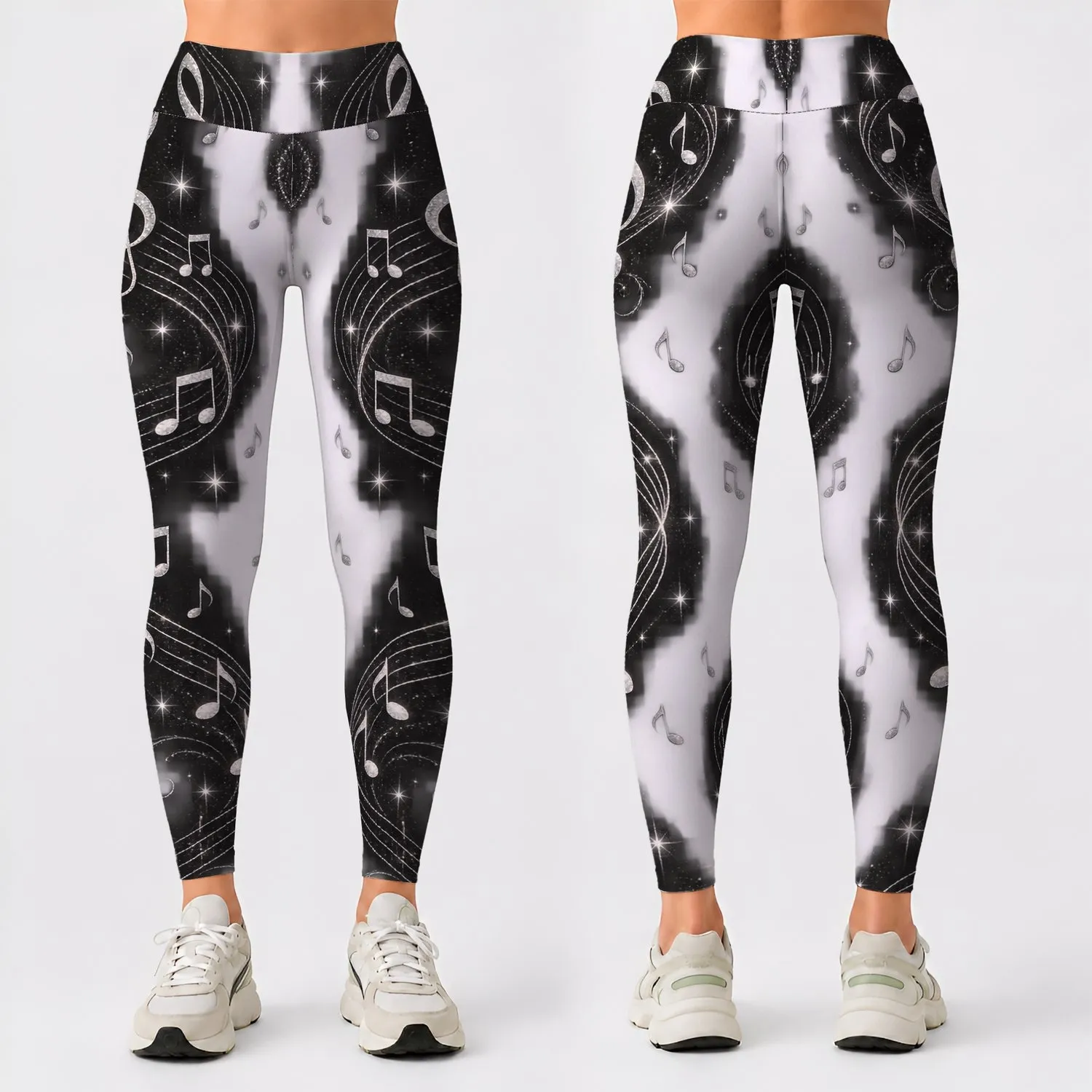 Silver Musical Notes for Elegant Concert Nights and Creative Everyday Style Leggings - 1