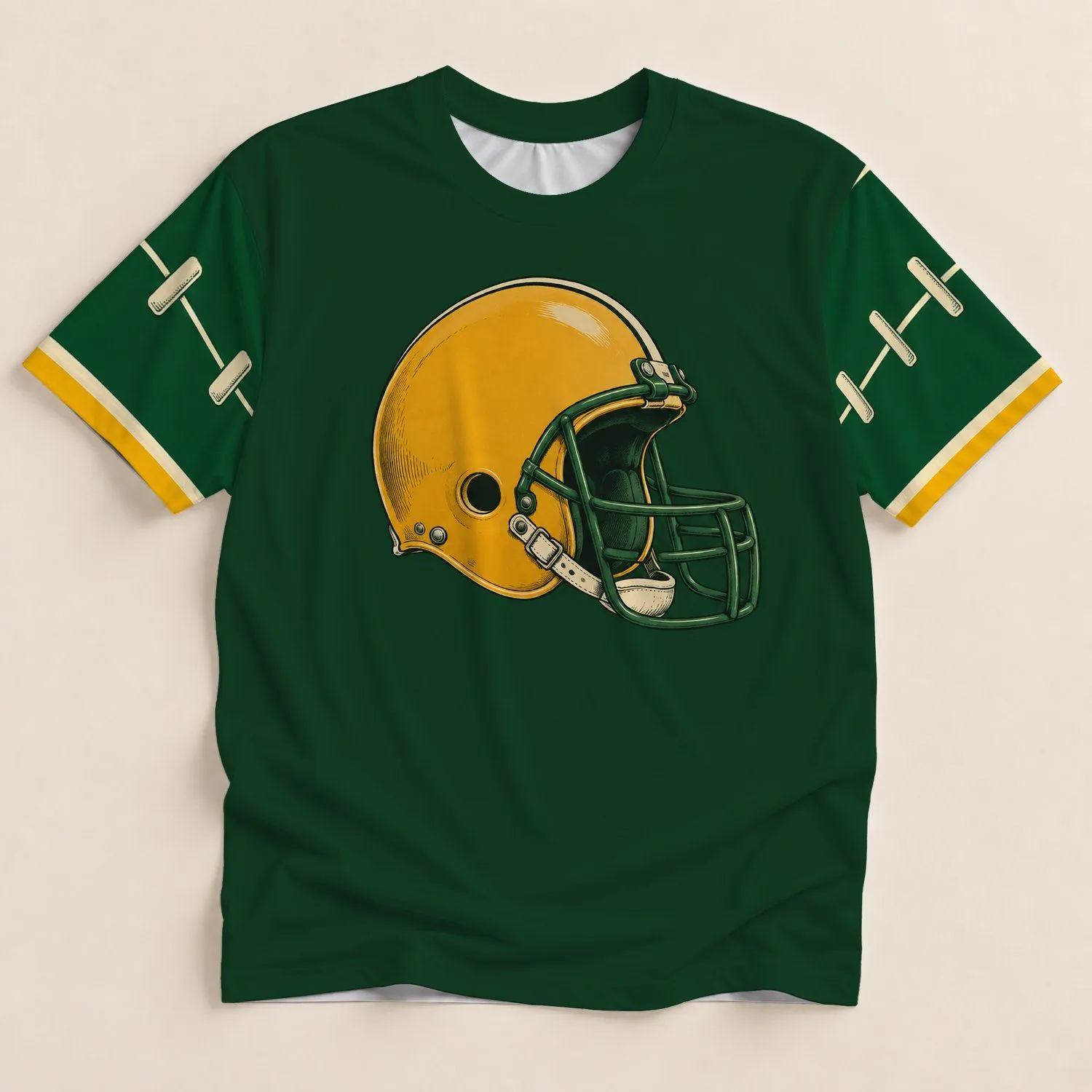 Vintage Green And Gold Football Helmet Fanwear For Game Day Tailgates And Sports Fans All-over Print Unisex T-shirt - 1