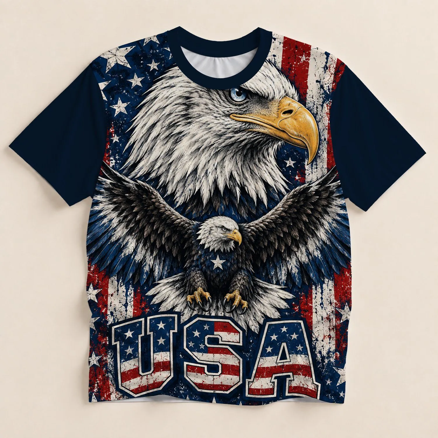 Bald Eagle and Stars for Patriotic Celebrations, Independence Day and American Pride All-over Print Unisex T-shirt - 1