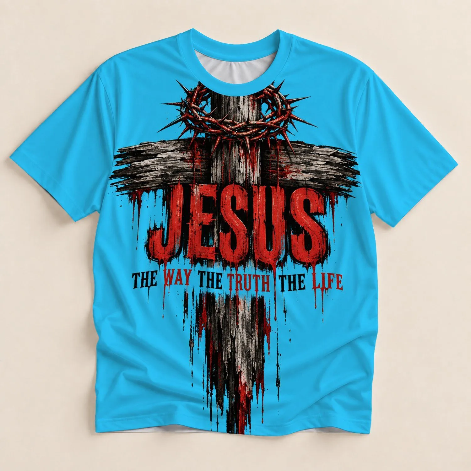 Wooden Cross and Crown of Thorns Faith for Church Gatherings and Daily Wear All-over Print Unisex T-shirt - 1