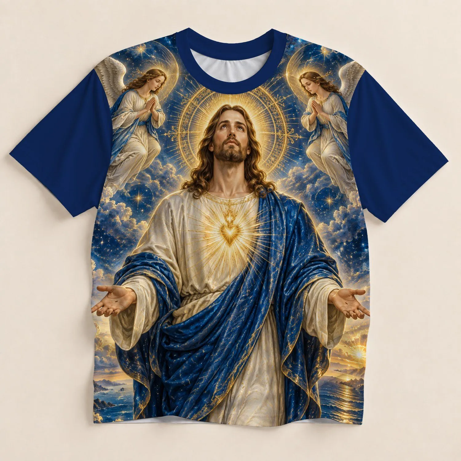 Sacred Heart Christ and Angels Celestial Radiance for Christmas Faith Gatherings and Devotion All-over Print Unisex T-shirt - 1