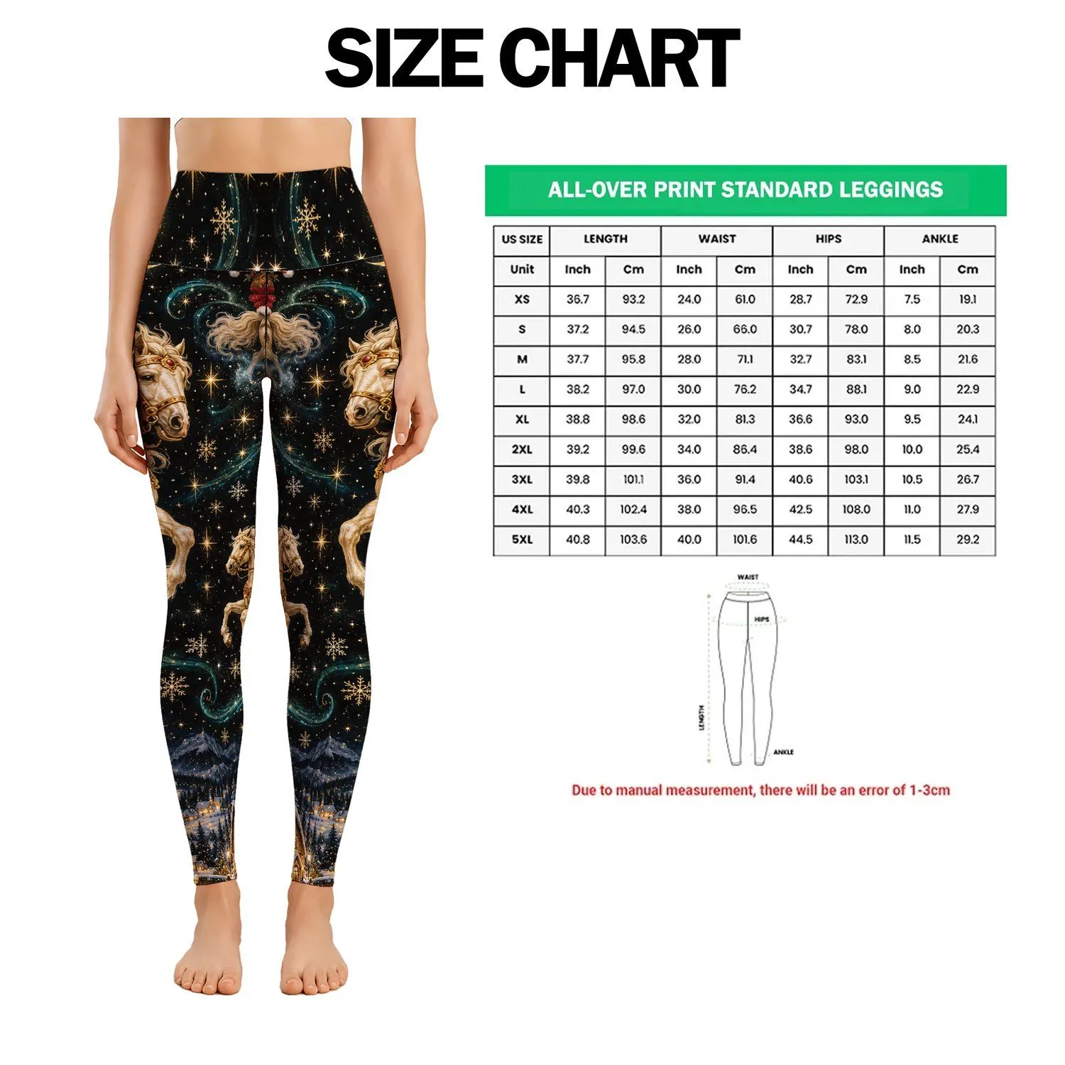Santa Claus Horseback Christmas Nightscape for Festive Holiday Celebrations and Winter Style Leggings - 1