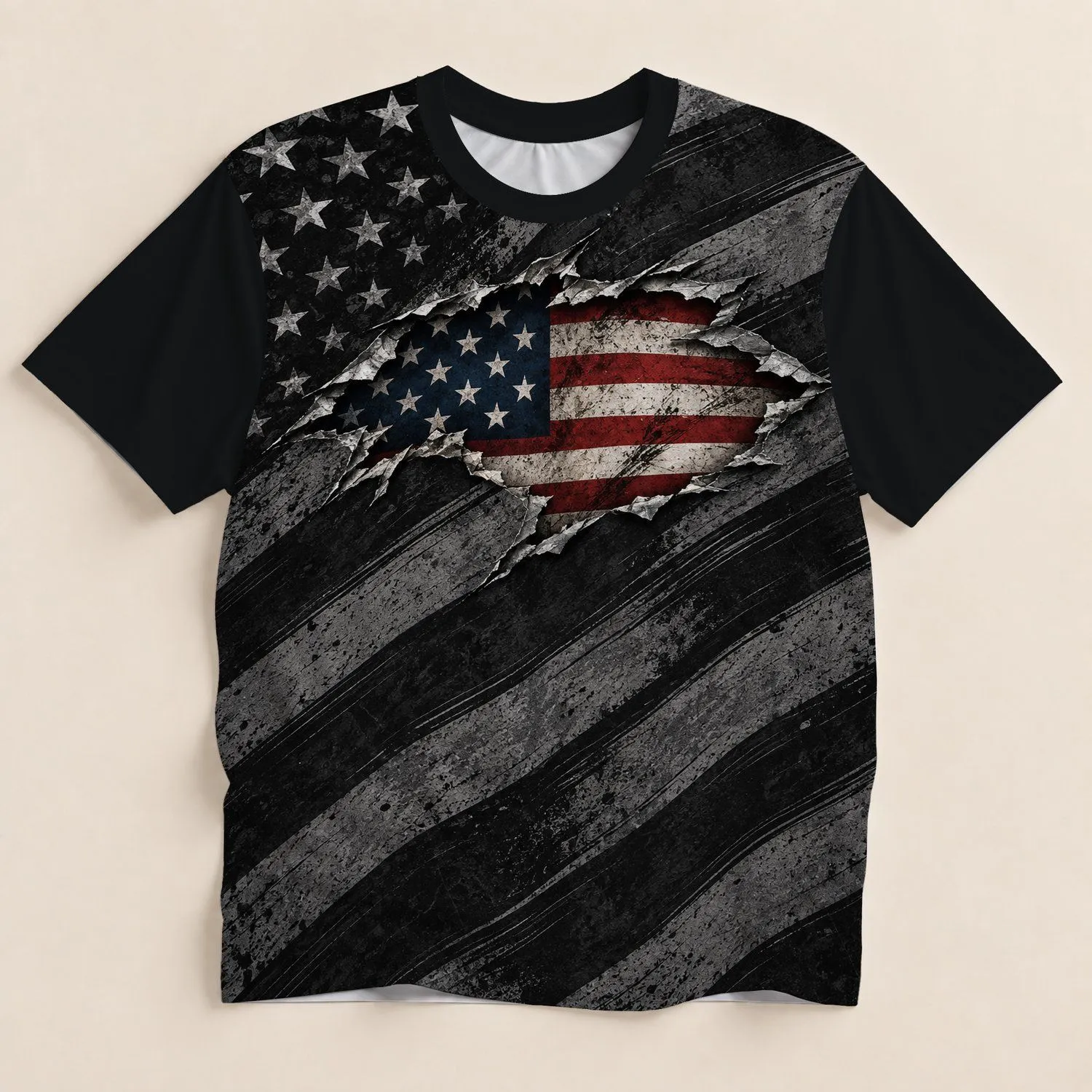 Black Gray Stripes With Distressed Flag Emblem For Golf And Everyday Patriotic Wear All-over Print Unisex T-shirt - 1