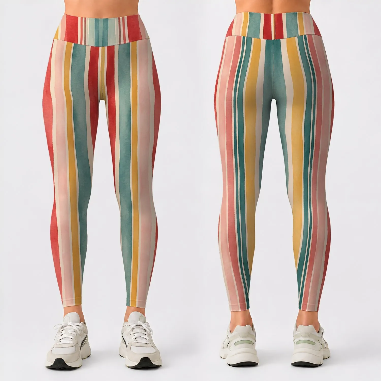 Colorful Boho Stripe Casual Style for Weekend Outings and Everyday Wear Leggings - 1