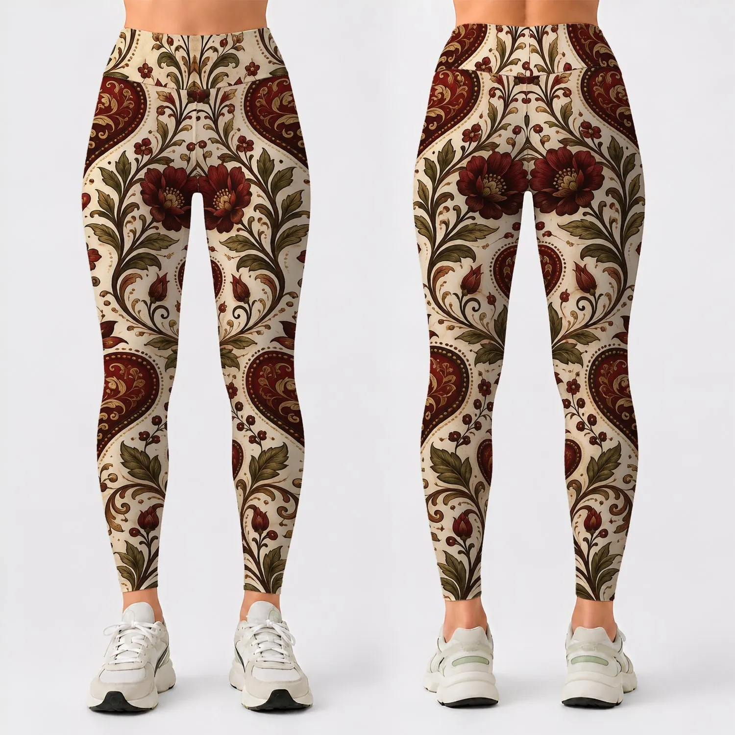Burgundy Heart and Vine Motifs for Bohemian Getaways and Relaxed Everyday Style Leggings - 1
