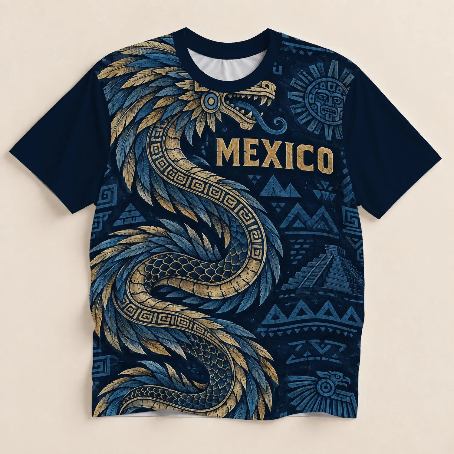 Mesoamerican Feathered Serpent Motif for Summer Streetwear and Cultural Festival Style All-over Print Unisex T-shirt - 1