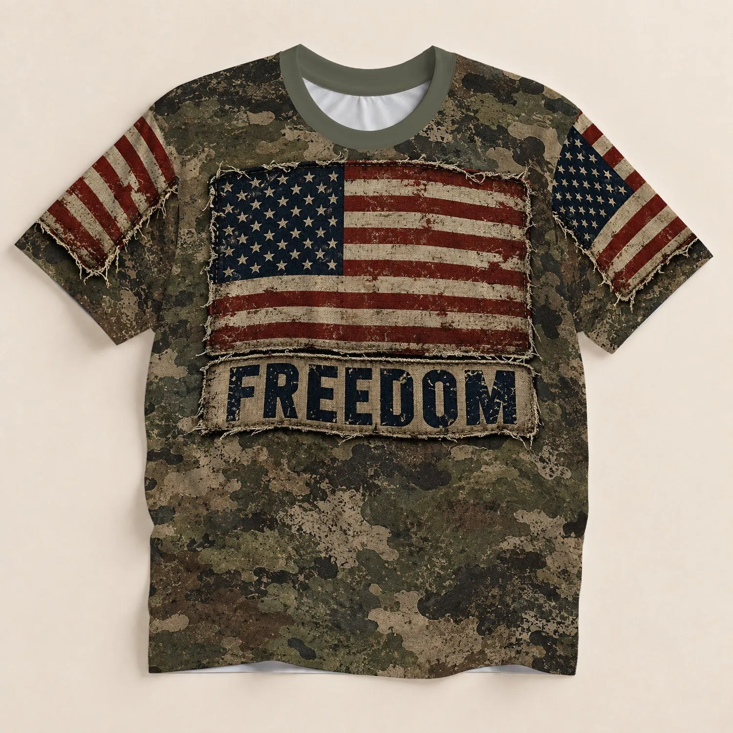 Distressed American Flag And Freedom Emblem For Patriotic Independence Day Wear All-over Print Unisex T-shirt - 1