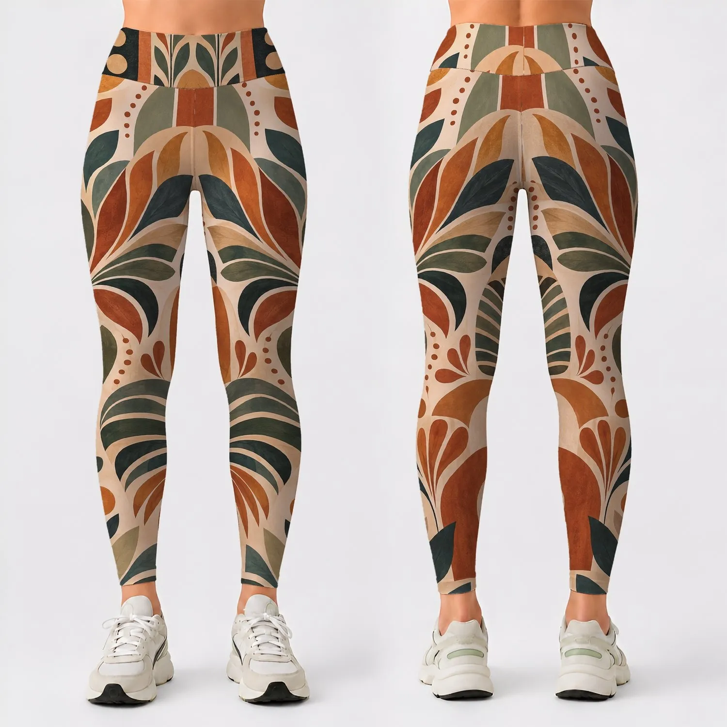 Rust and Teal Bohemian Geo Motifs for Weekend Getaways and Relaxed Everyday Style for Women Leggings - 1