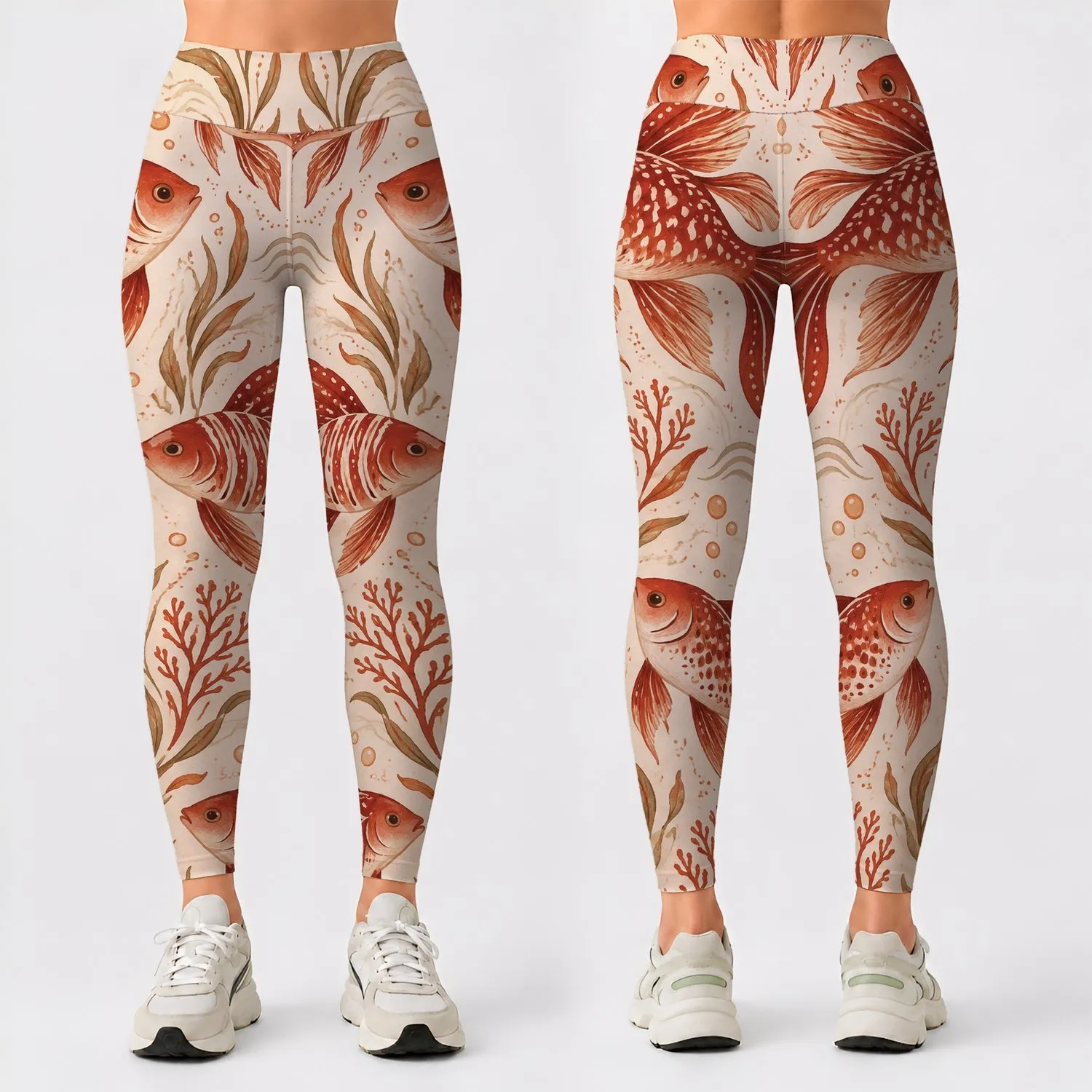 Terracotta Fish Motifs for Relaxed Coastal Getaways and Sunny Beach Days by the Sea Leggings - 1