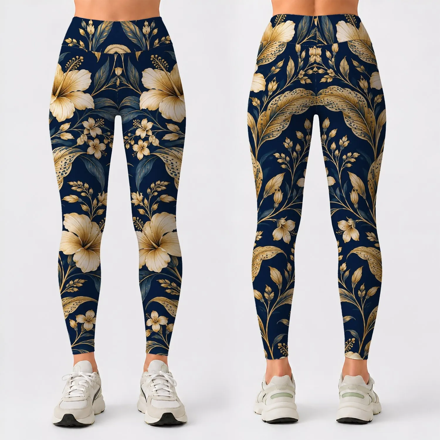 Indigo Gold Botanical Vines for Relaxed Vacation Days and Resort Getaways Leggings - 1