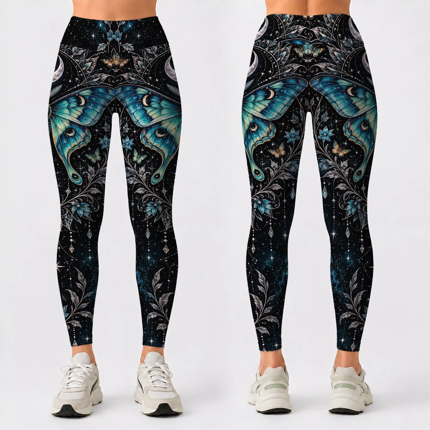 Celestial Butterfly And Silver Mandala Motifs For Bohemian Festival Style And Nightwear Leggings - 1