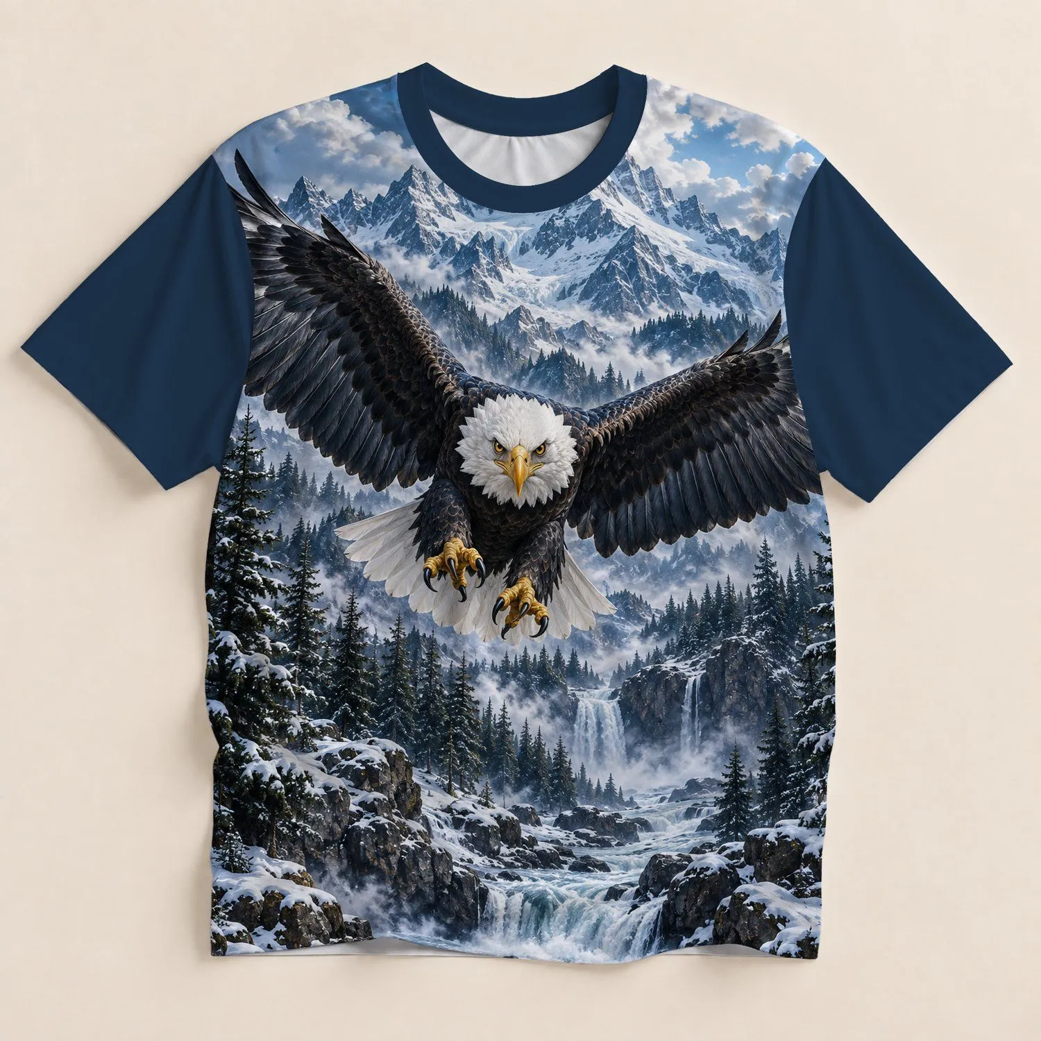 Bald Eagle Over Snowy Mountains for Hiking, Camping and Outdoor Adventure Gifts All-over Print Unisex T-shirt - 1