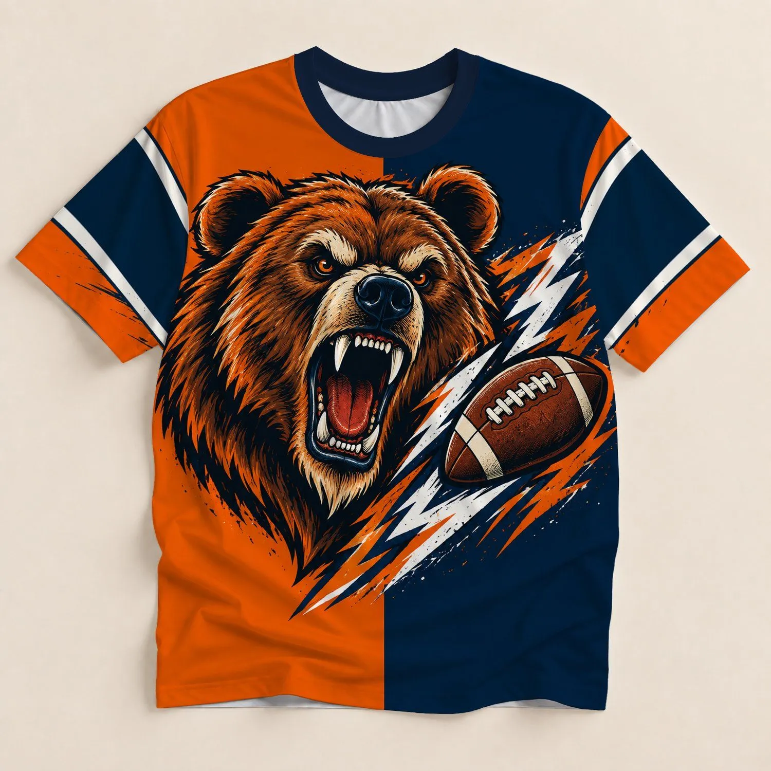 Roaring Bear Football Crest for Game Day and Outdoor Sports Fans This Season All-over Print Unisex T-shirt - 1