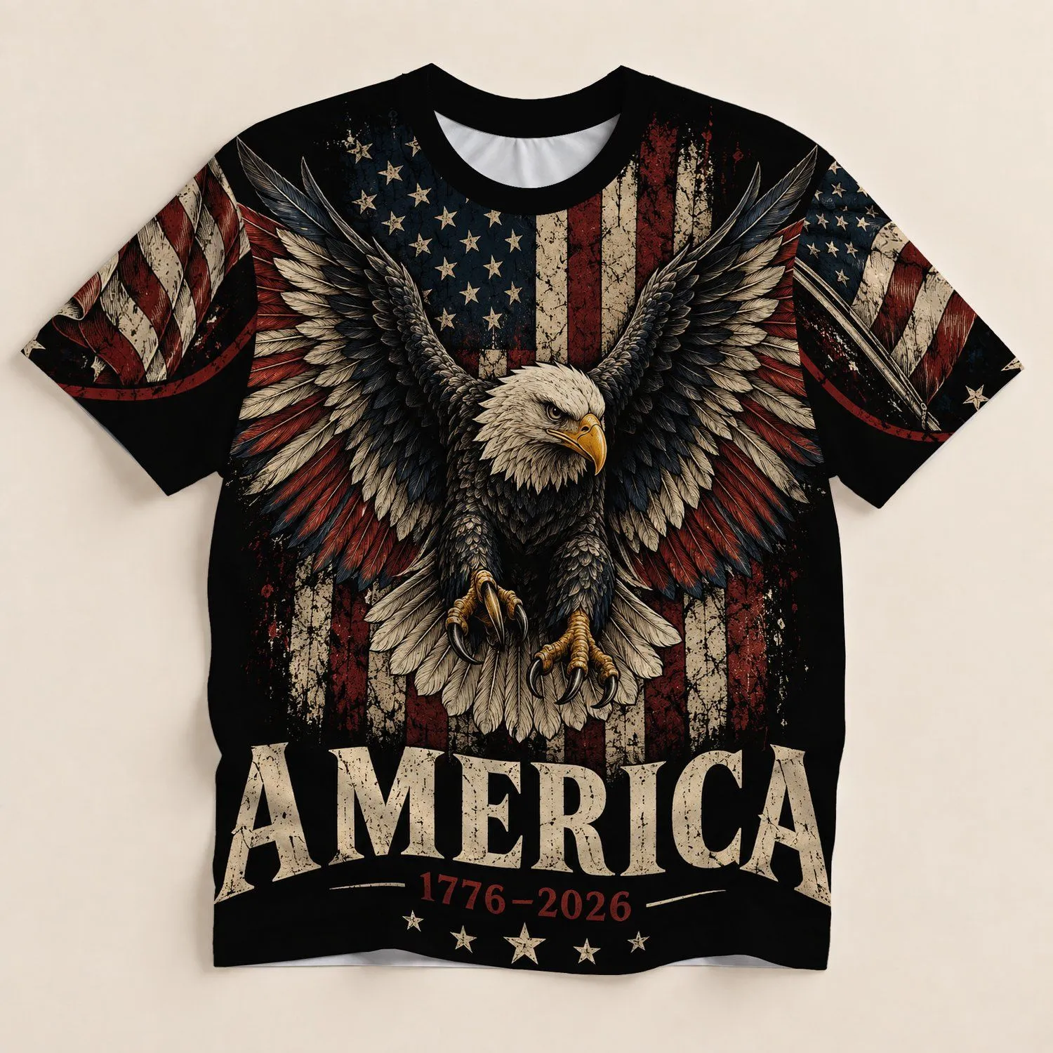 Bald Eagle And American Flag For Independence Day And Summer Celebrations All-over Print Unisex T-shirt - 1