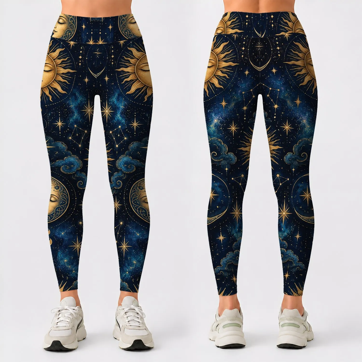 Celestial Sun Moon and Stars for Dreamy Stargazing Nights and Relaxed Bohemian Living Leggings - 1
