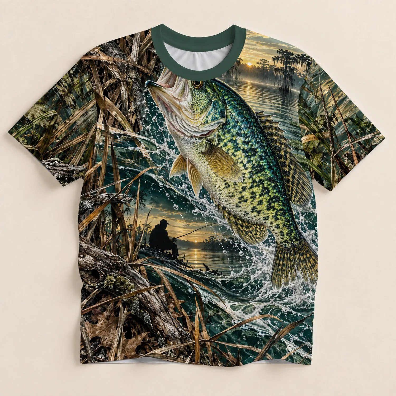 Crappie Fishing Marsh Camouflage for Summer Angling and Outdoor Lake Adventures All-over Print Unisex T-shirt - 1