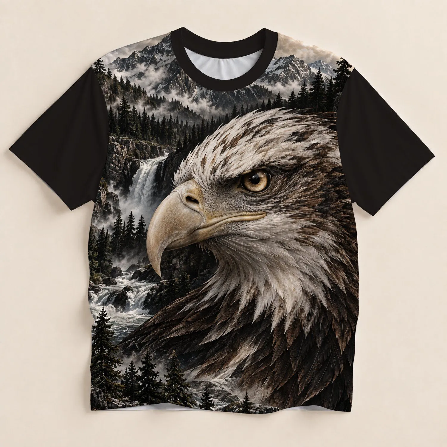 Bald Eagle Wilderness Forest and Mountain Scenery for Outdoor Hunting and Camping Fans All-over Print Unisex T-shirt - 1