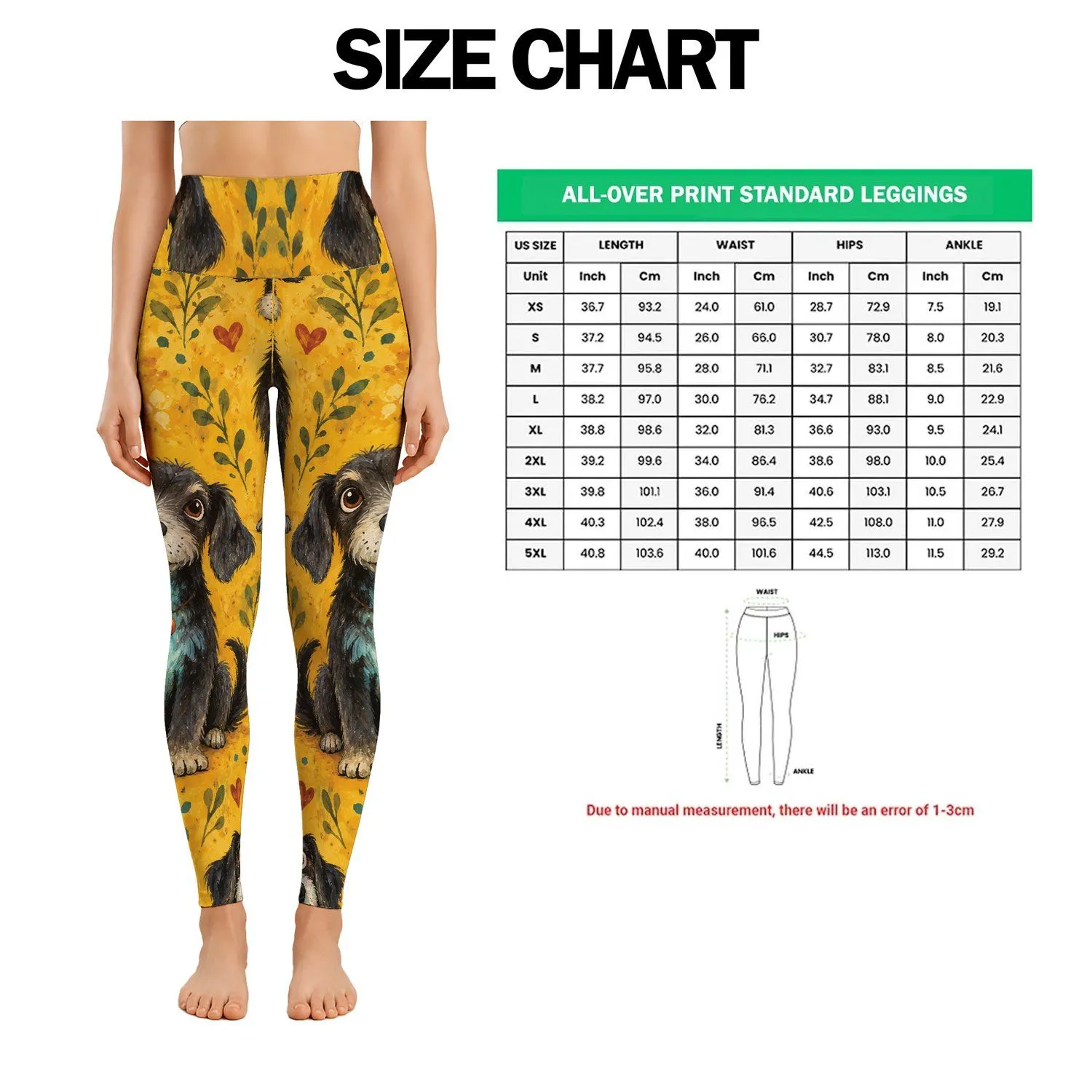 Wide-Eyed Black Dog Motifs for Cheerful Weekend Outings and Dog-Loving Women Leggings - 1