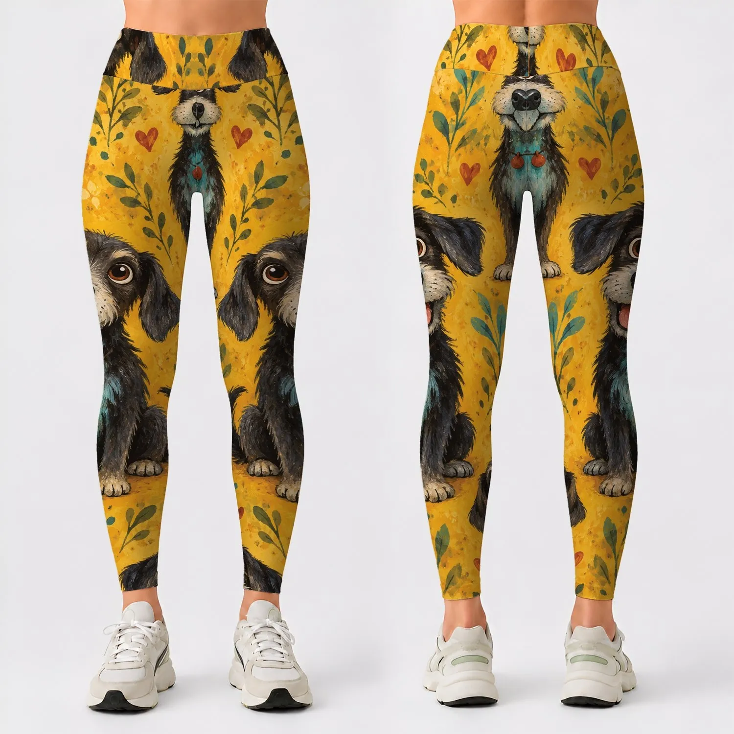 Wide-Eyed Black Dog Motifs for Cheerful Weekend Outings and Dog-Loving Women Leggings - 1