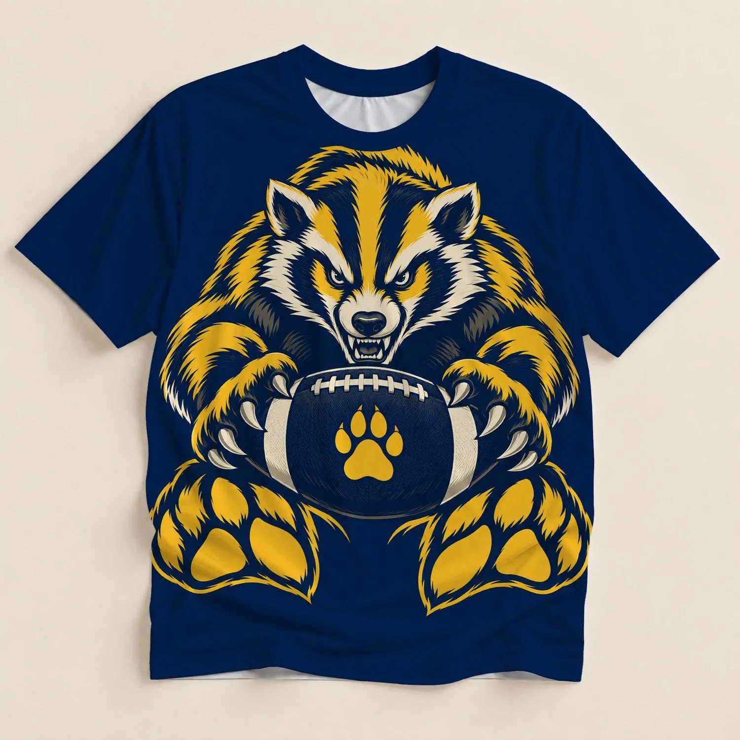 Fierce Badger Football Crest for Game Day, Tailgates and Outdoor Sports Fans All-over Print Unisex T-shirt - 1