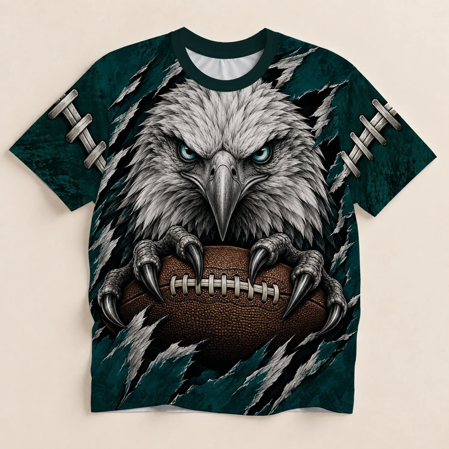 Fierce Eagle Gripping Football for Game Day Tailgates and Weekend Fan Style Lovers All-over Print Unisex T-shirt - 1