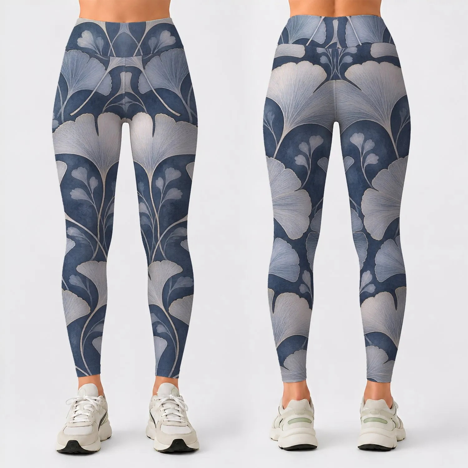 Silver Ginkgo Leaves for Calm Yoga Sessions and Everyday Nature-Inspired Activewear Leggings - 1